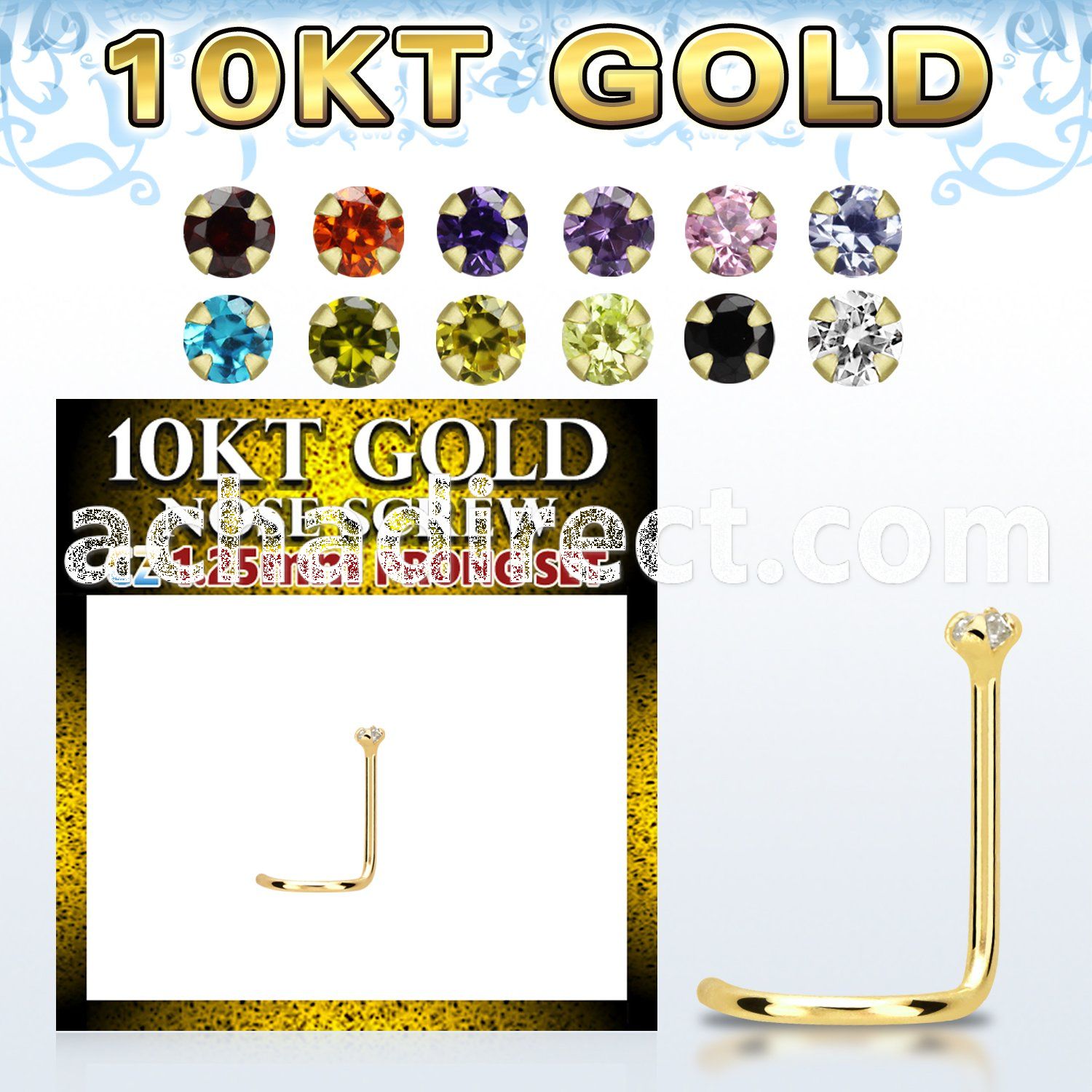 10kt gold nose screw w tiny 1.25mm round color cz stone