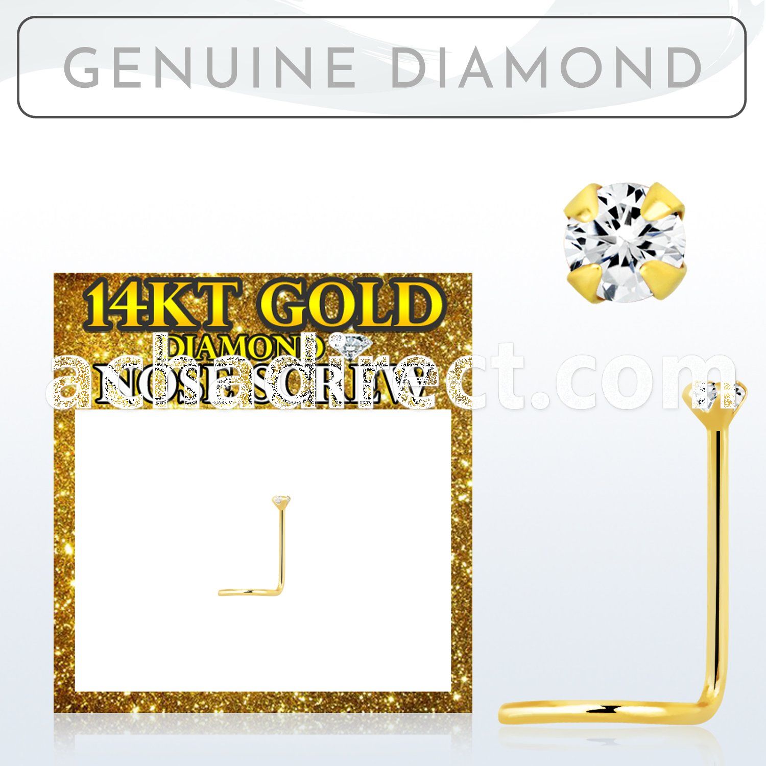 14kt gold nose screw  with 1.5 mm round prong set diamond