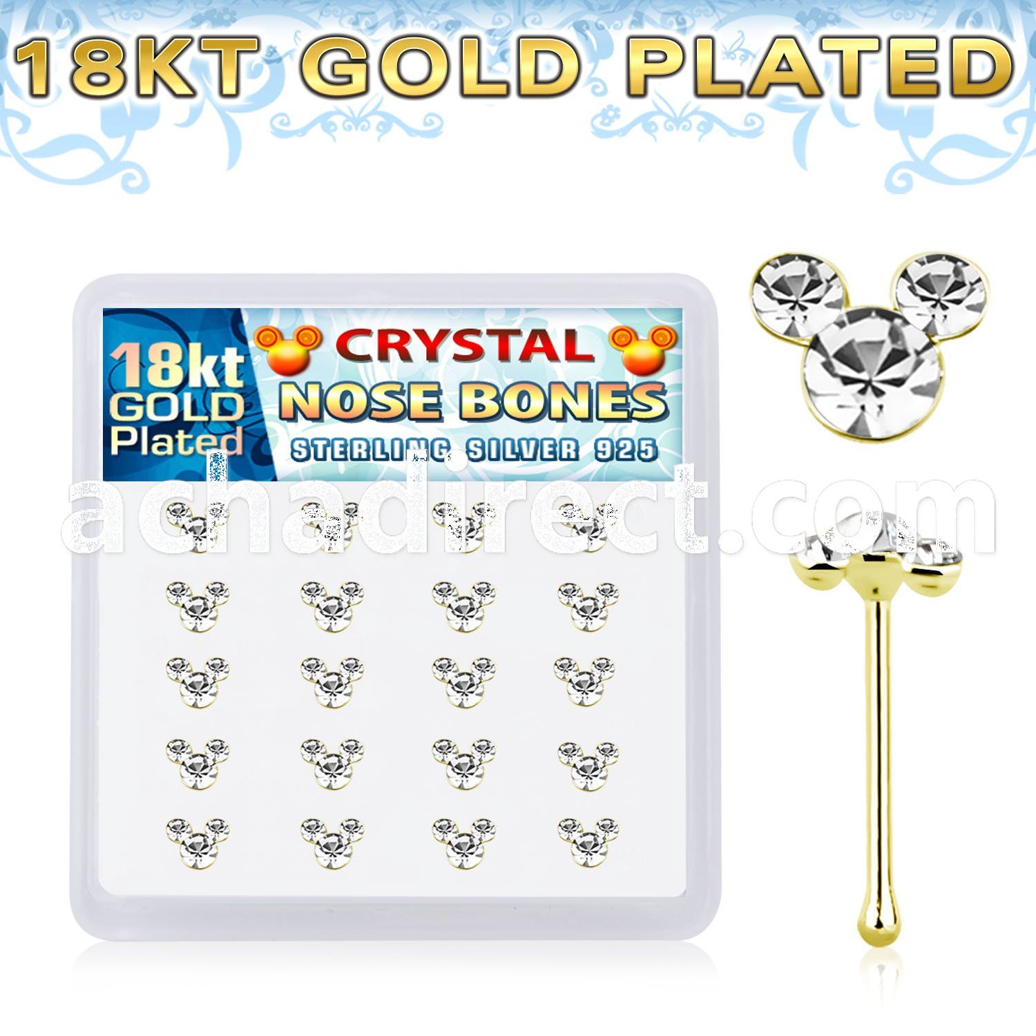 18bmos20 18k gold plated silver nose bones round crystals
