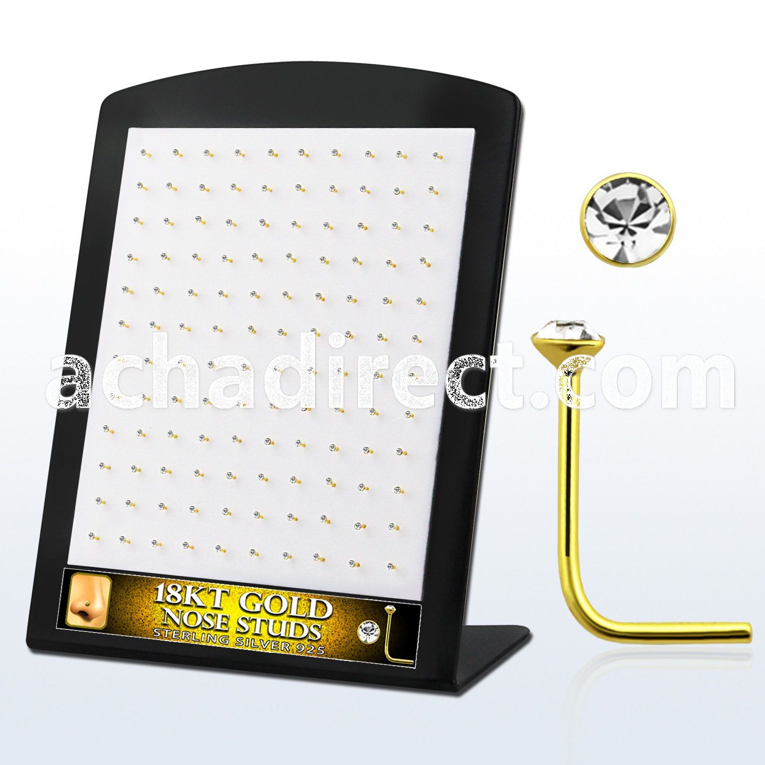 18brsrgc box of gold silver nose studs with 1 5mm clear crystal