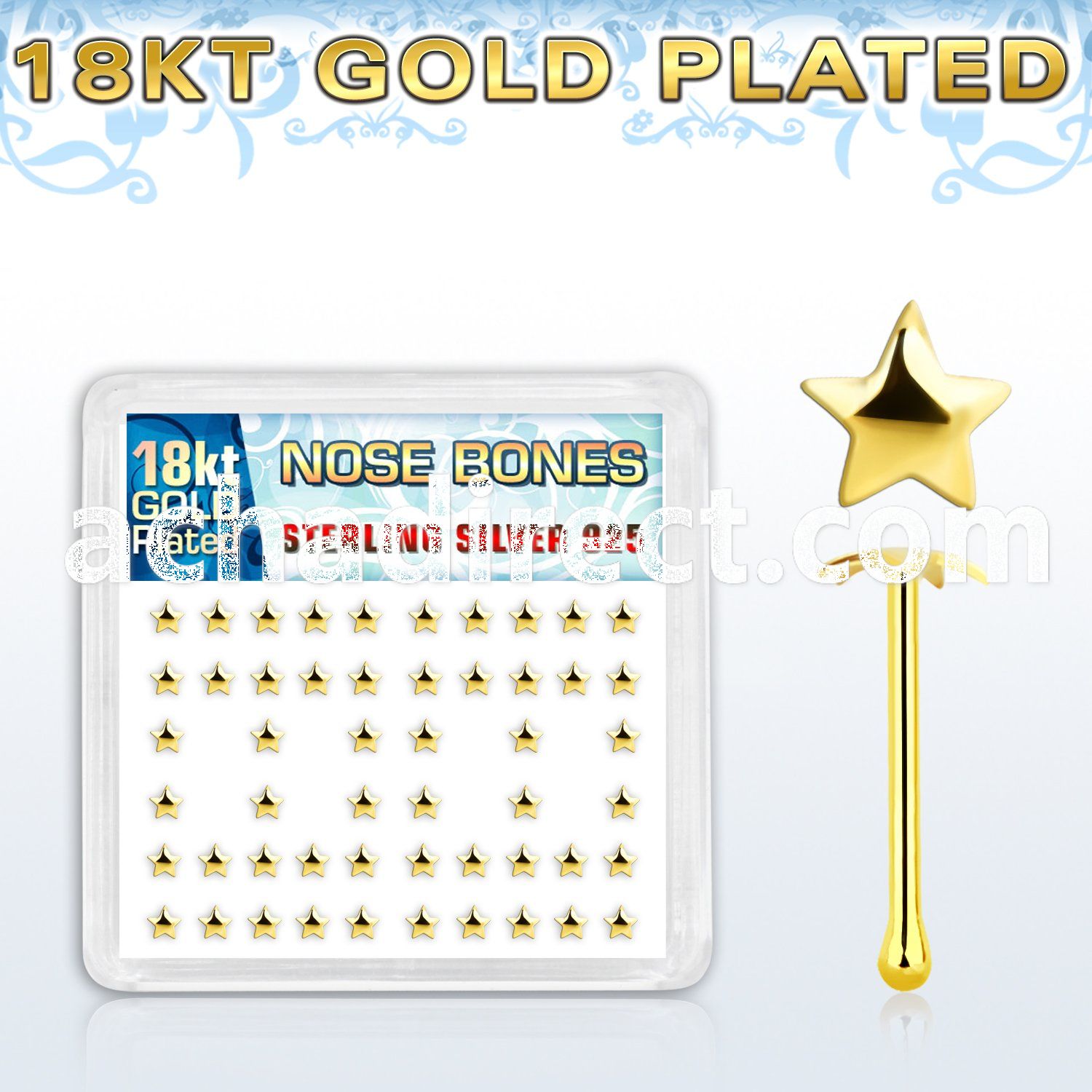 18bxvsar box w gold plated silver nose bones w star top