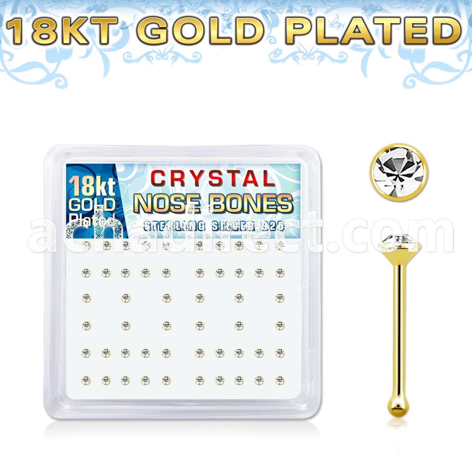 18nbbxc silver nose bone with 1 5mm crystal 18k gold plating