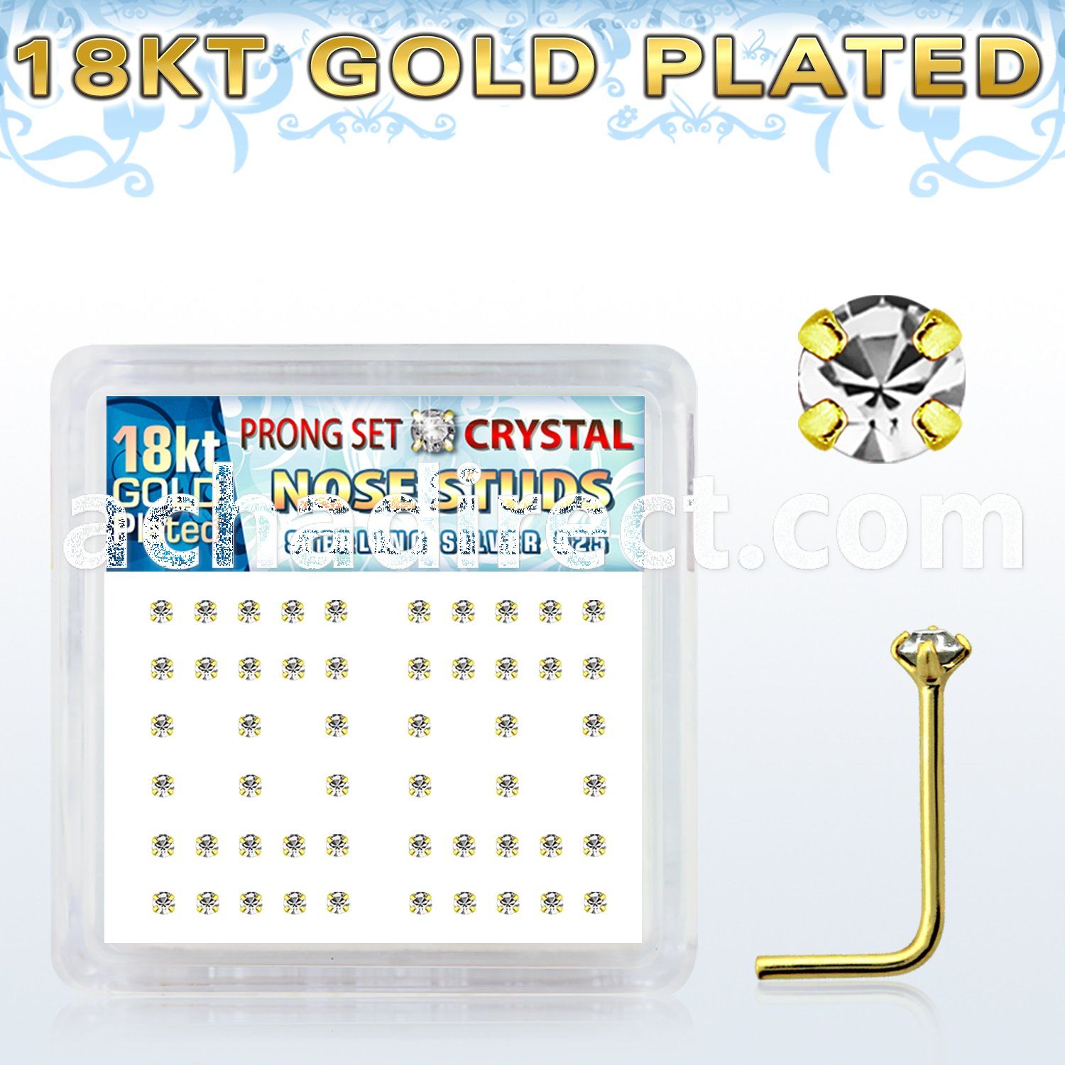 18nspxc silver nose stud w 1 5mm crystal 18k gold plating