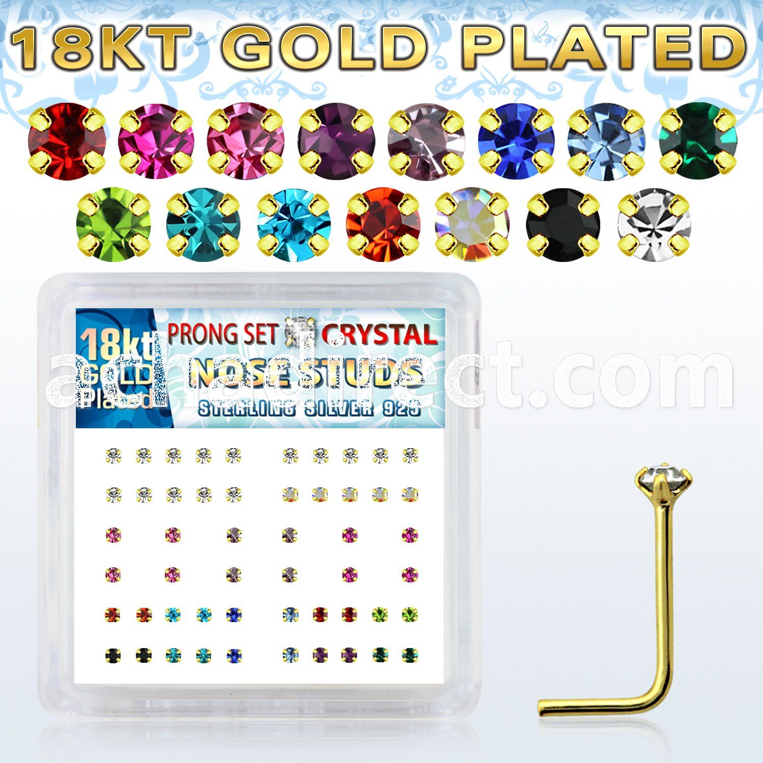 18nspxm silver nose stud w 1 5mm crystal 18k gold plating