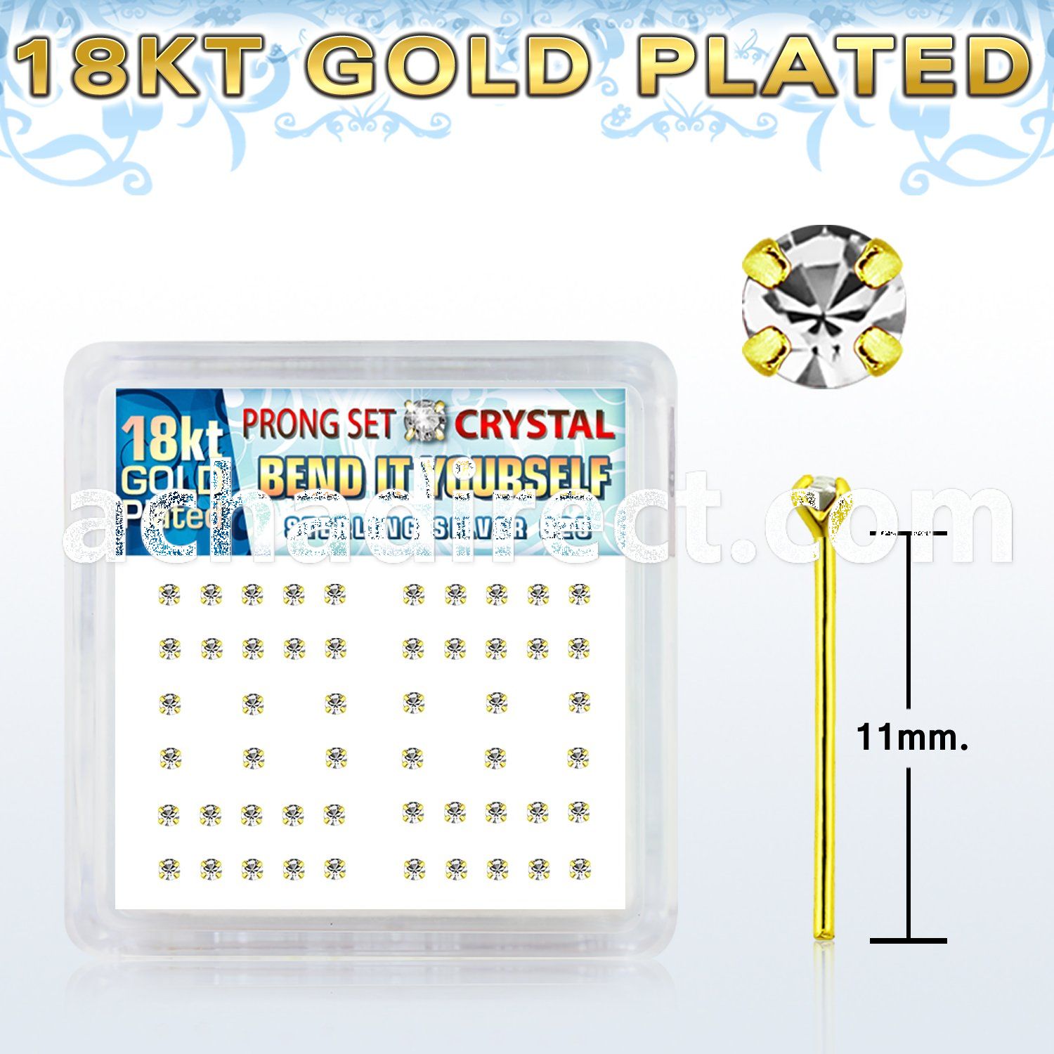 18nypxc silver nose stud w 1 5mm crystal 18k gold plating