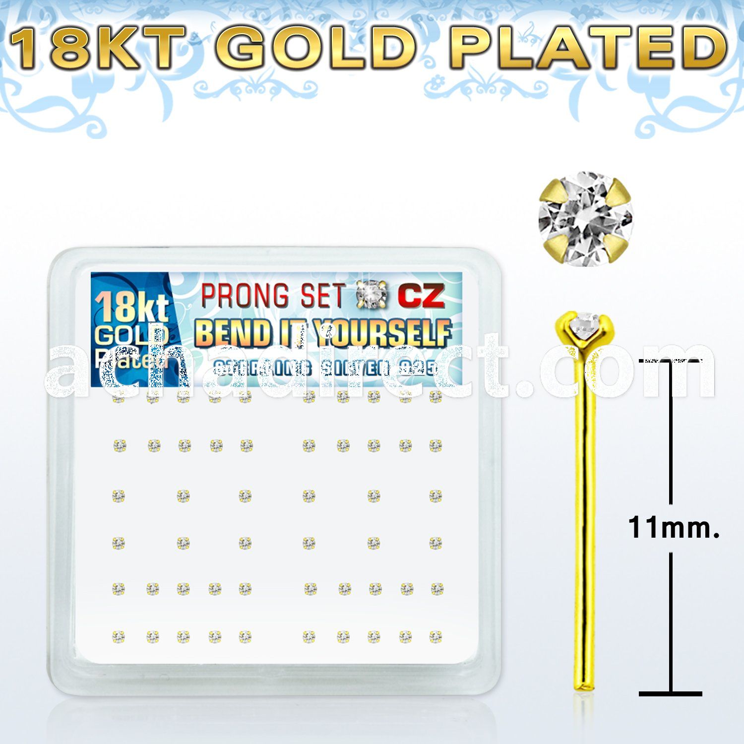 18nyzbc silver nose stud w 18k gold plating 1 5mm cz stone