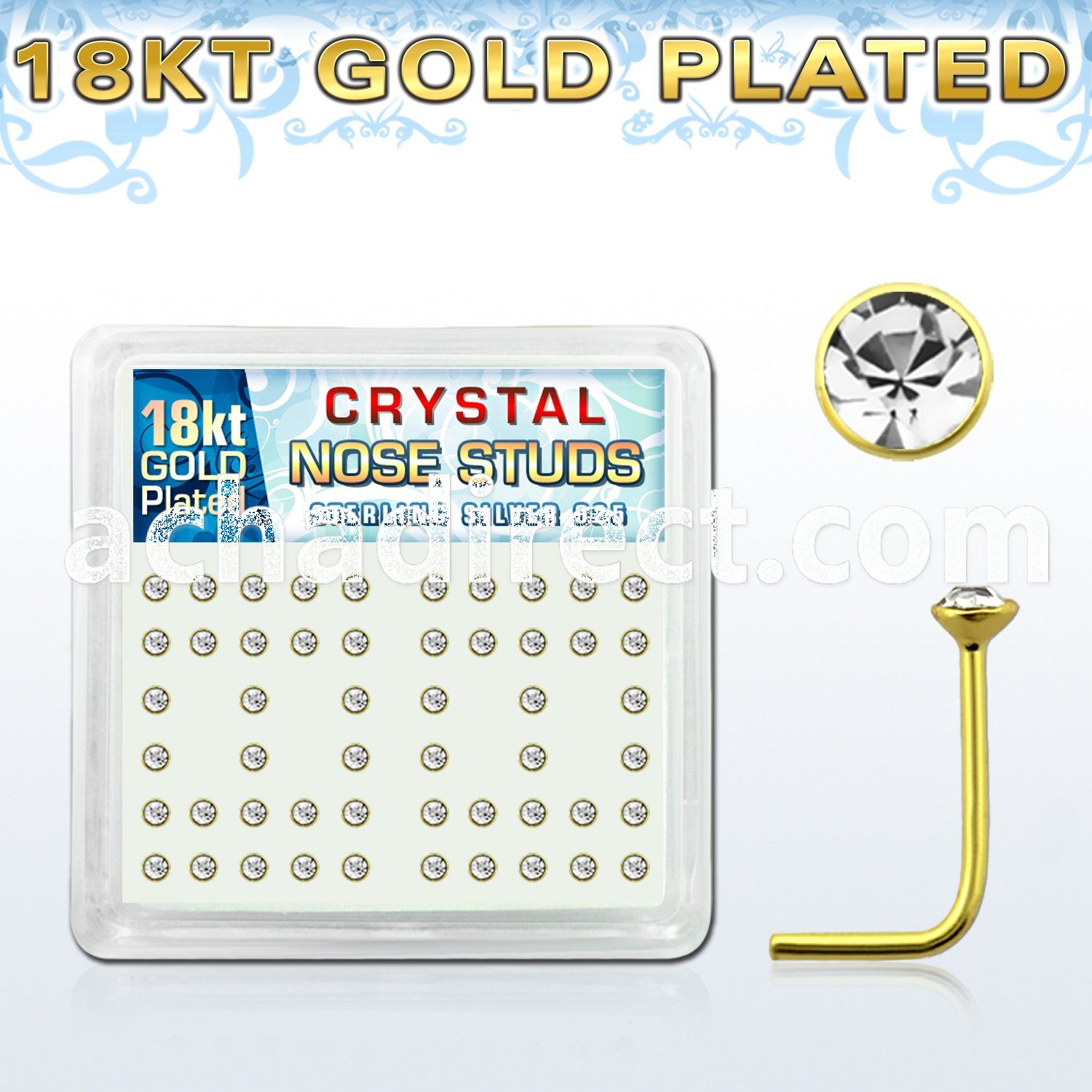 18s14xc silver nose studs w 18k gold plating 2mm crystal tops