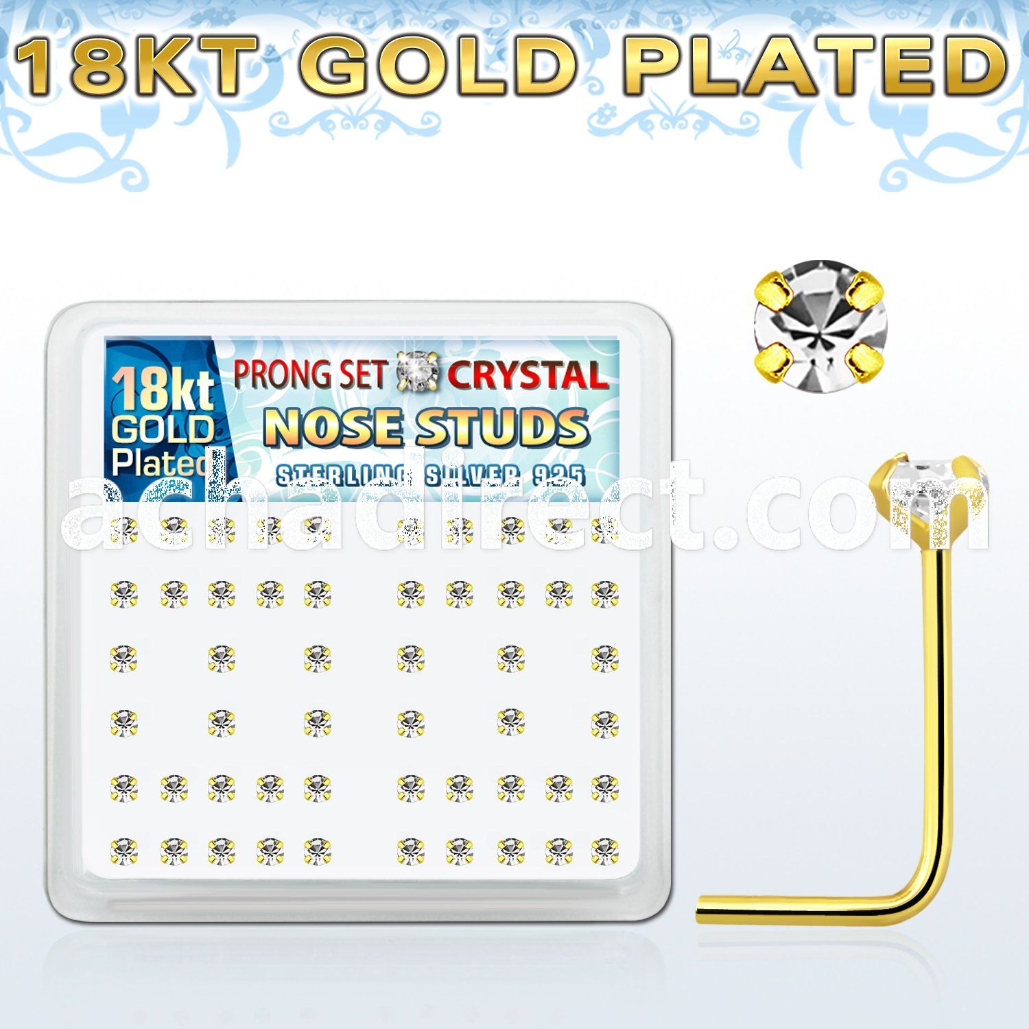 18sp14xc gold silver nose studs w 2mm prong set clear crystals