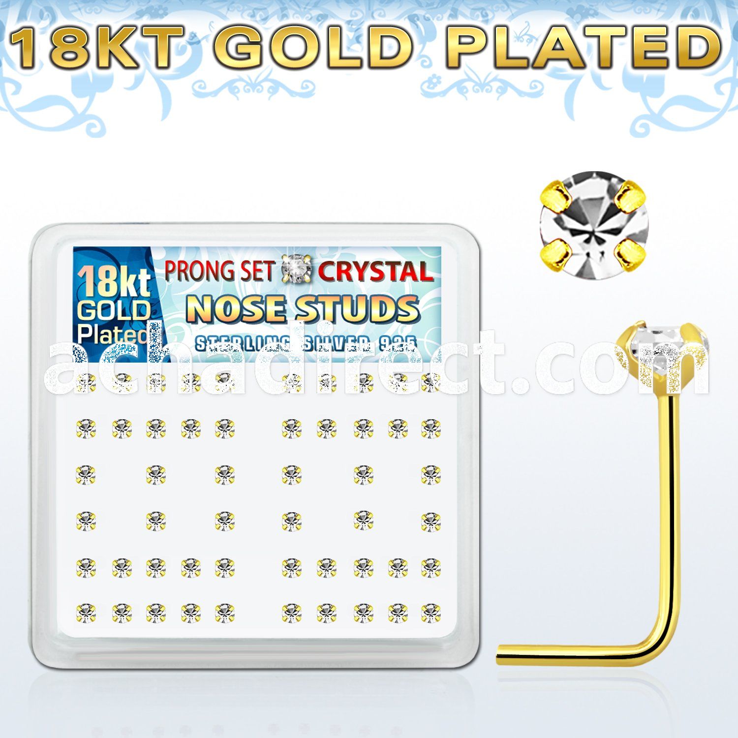 18sp19xc gold silver nose studs w 2 5mm clear prong set crystals