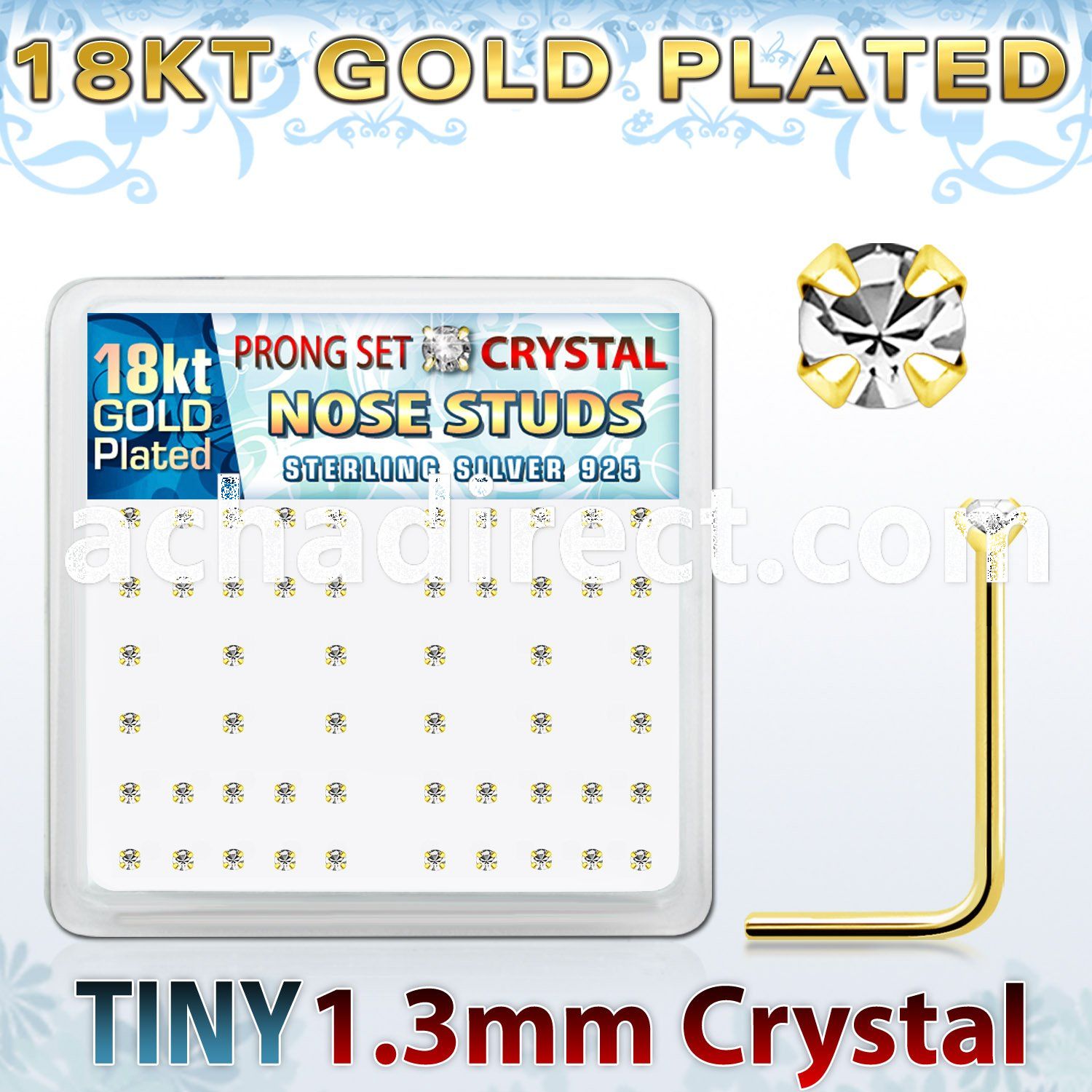 18sp6xc gold silver nose studs w 1 25mm prong set clear crystals
