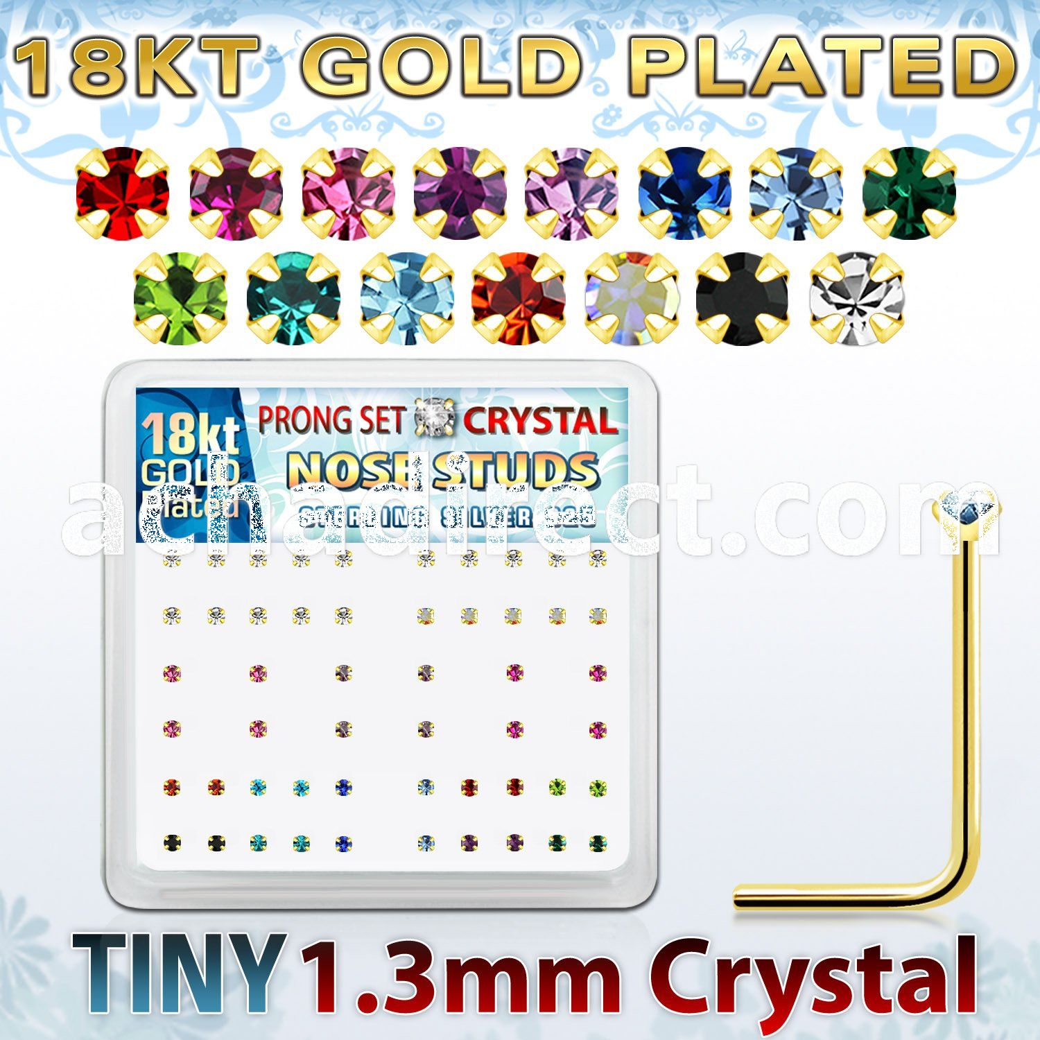 18sp6xm gold silver nose studs with 1 25mm prong set crystals