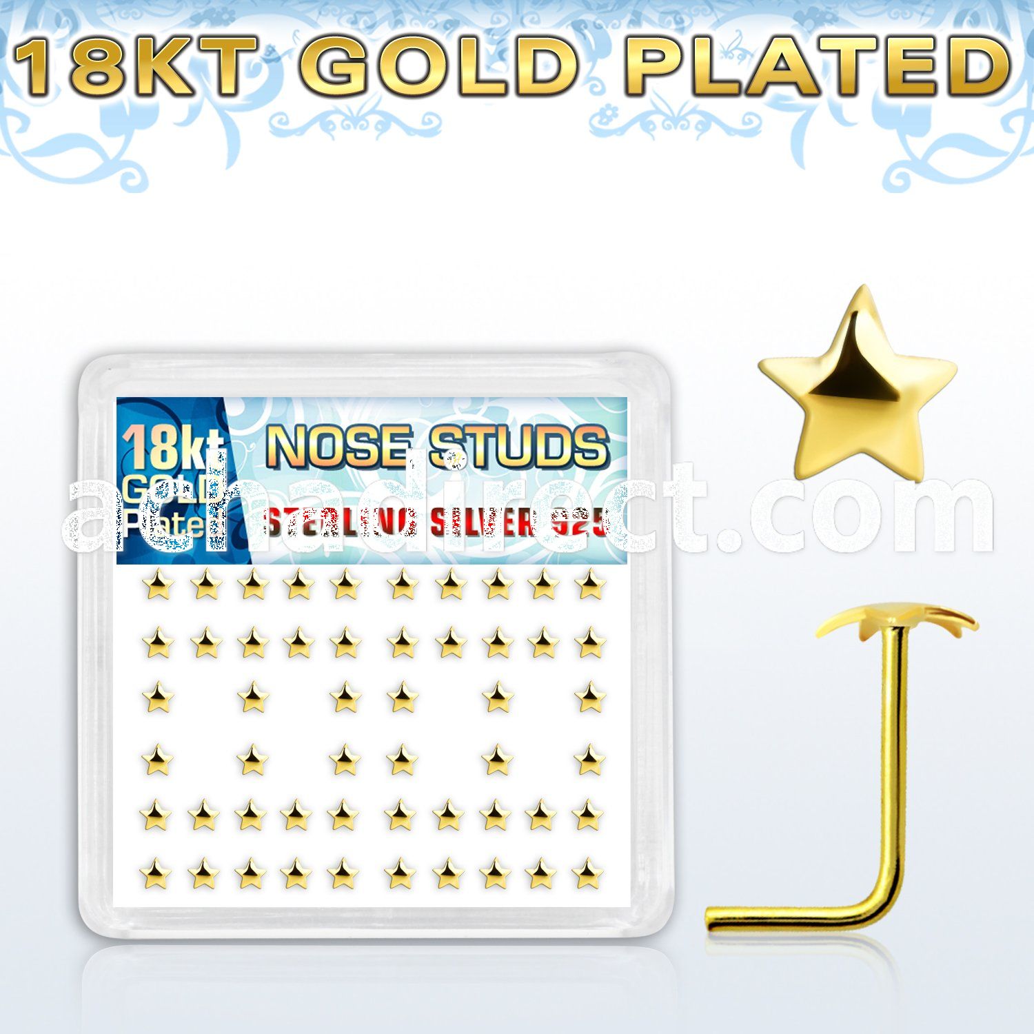 18sxvsar box w gold plated silver nose studs w star top