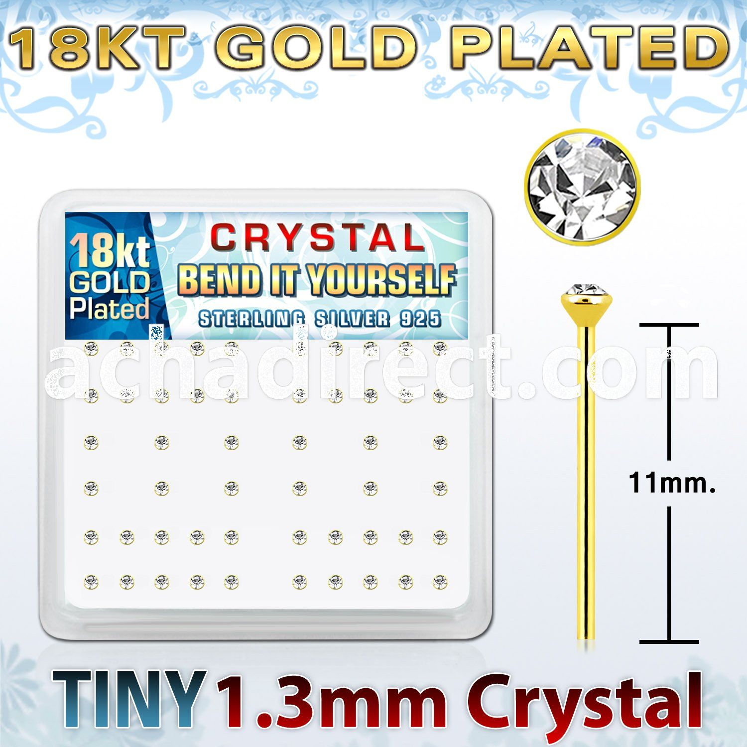 18y6xc gold silver bend it nose studs w 1 25mm clear crystals