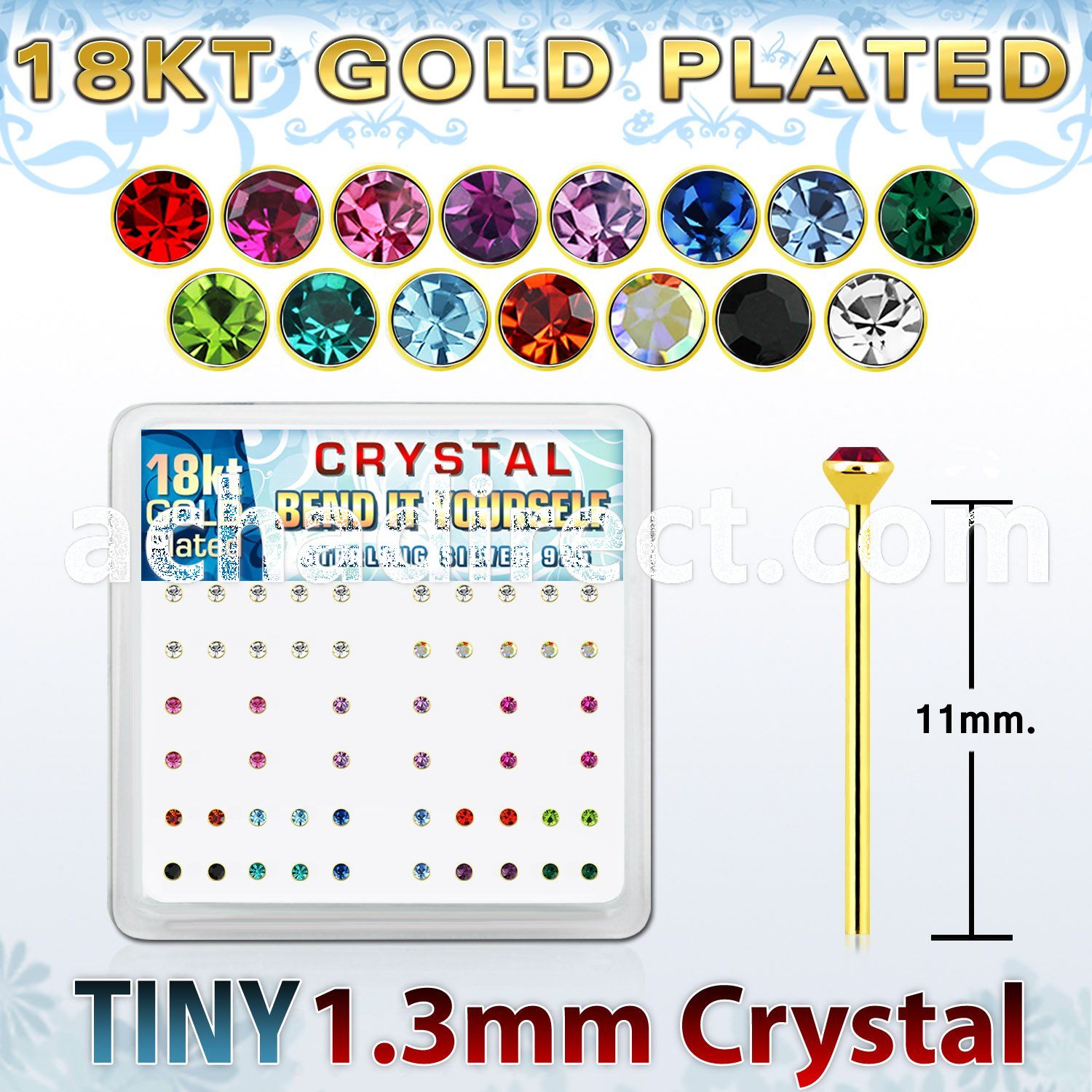 18y6xm gold silver bend it nose studs with 1 25mm crystals