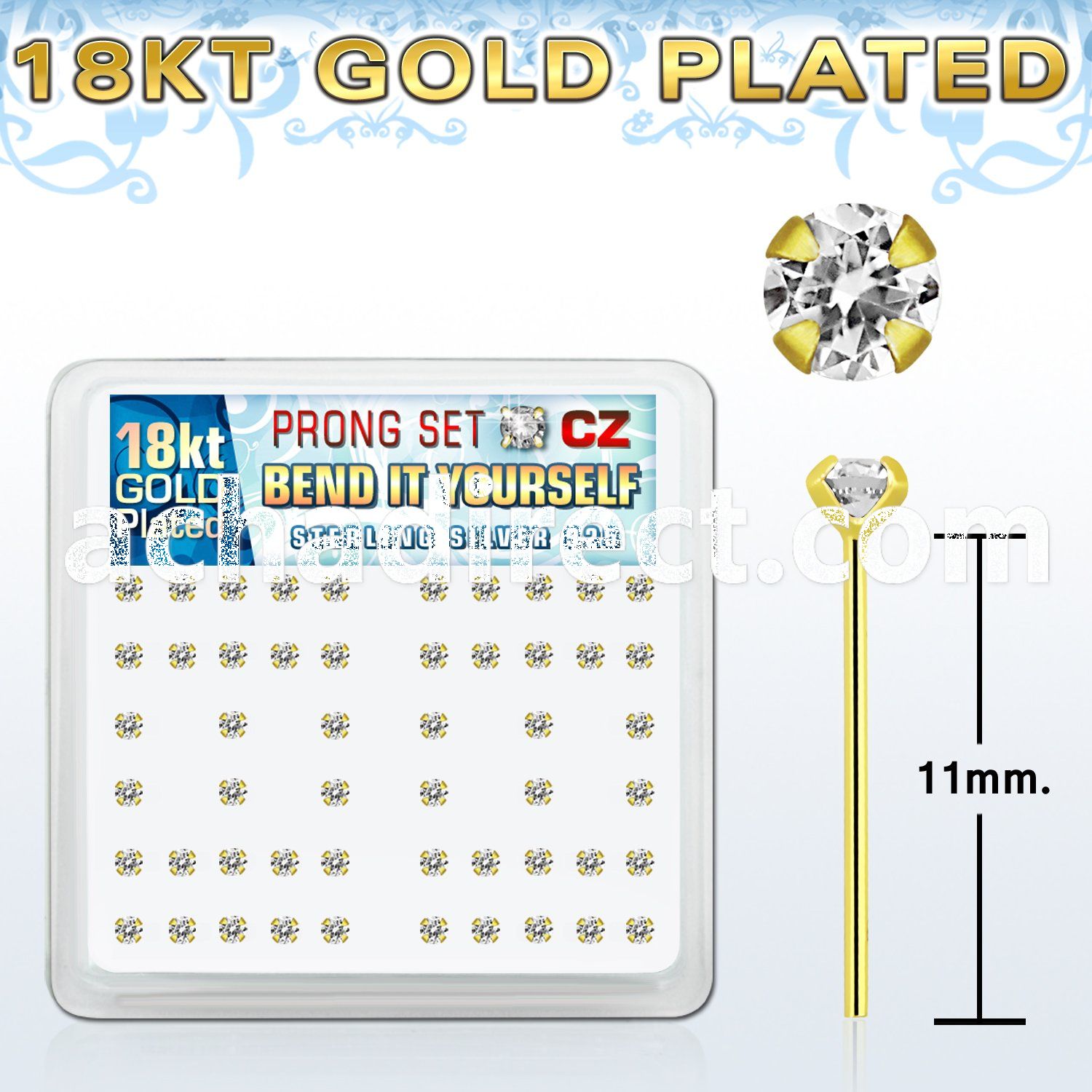 18yz25xc gold silver bend it nose studs w 2 5mm clear prong cz