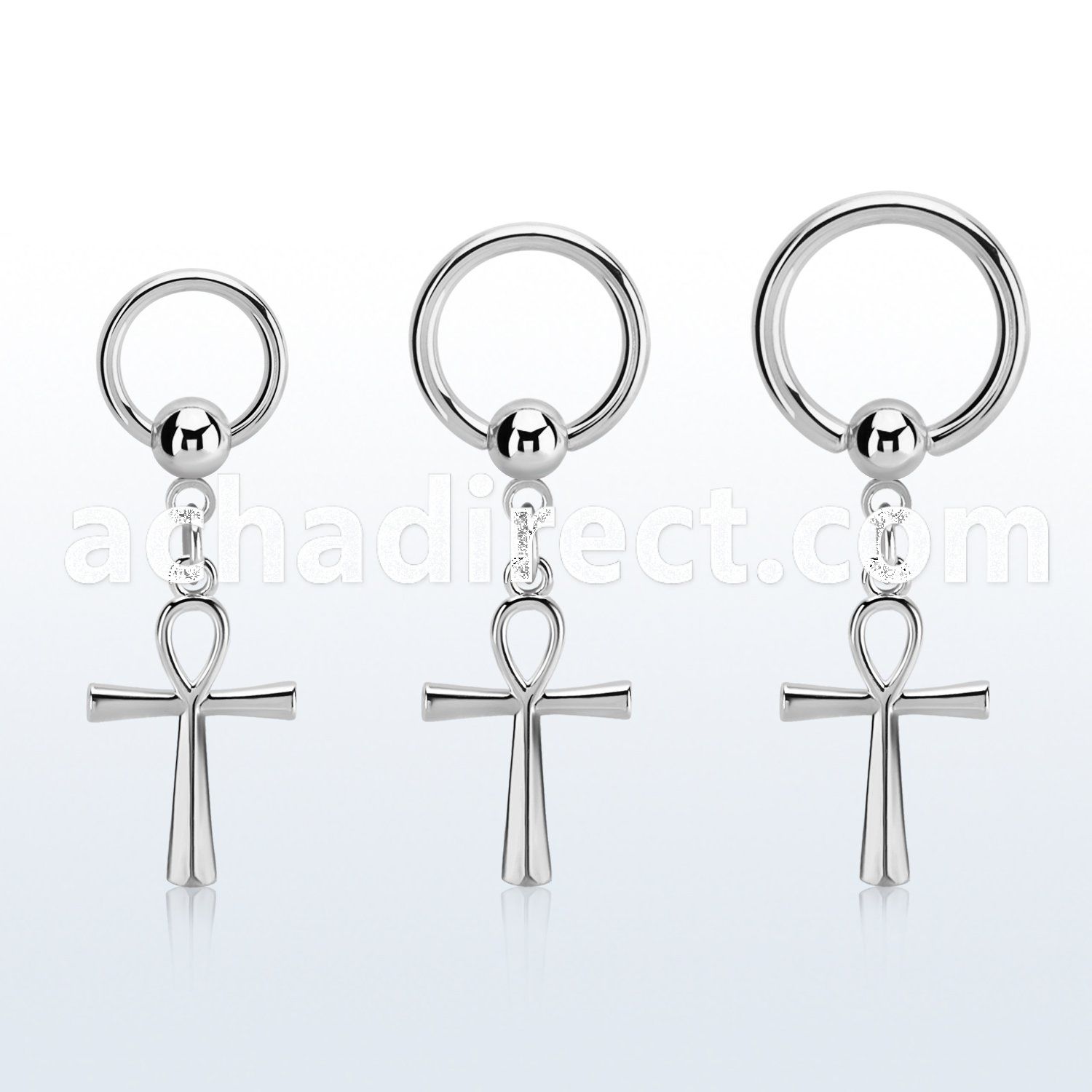 316l steel ball closure ring 14g w a dangling ankh cross 