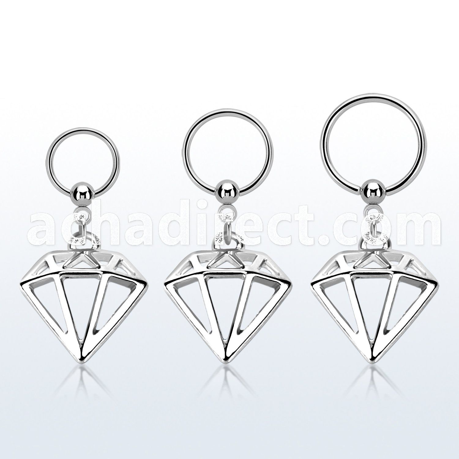 316l steel ball closure ring w a diamond dangling