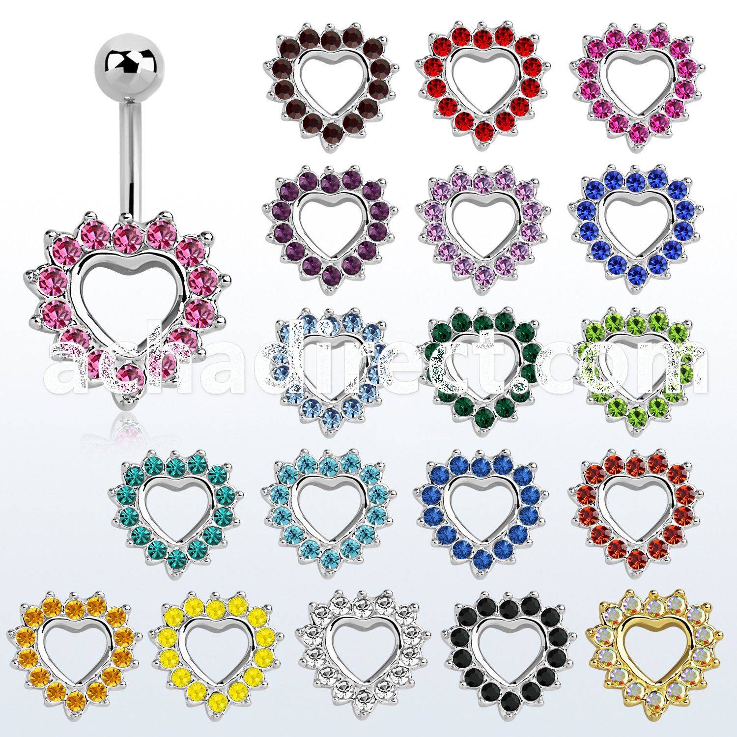 316l steel belly banana, 14g w a lower big crystal heart