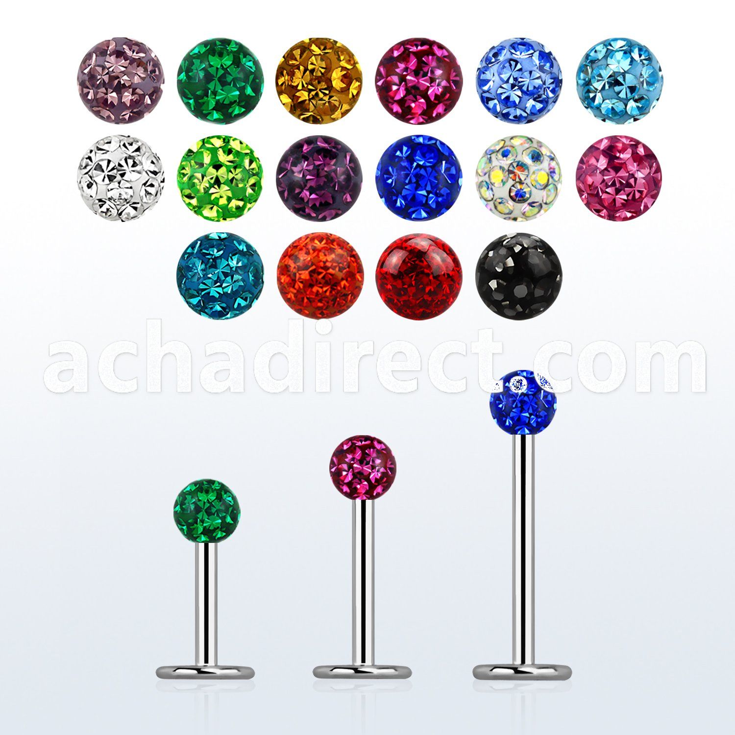 316l steel labret 18g w 3mm ferido multi crystal ball
