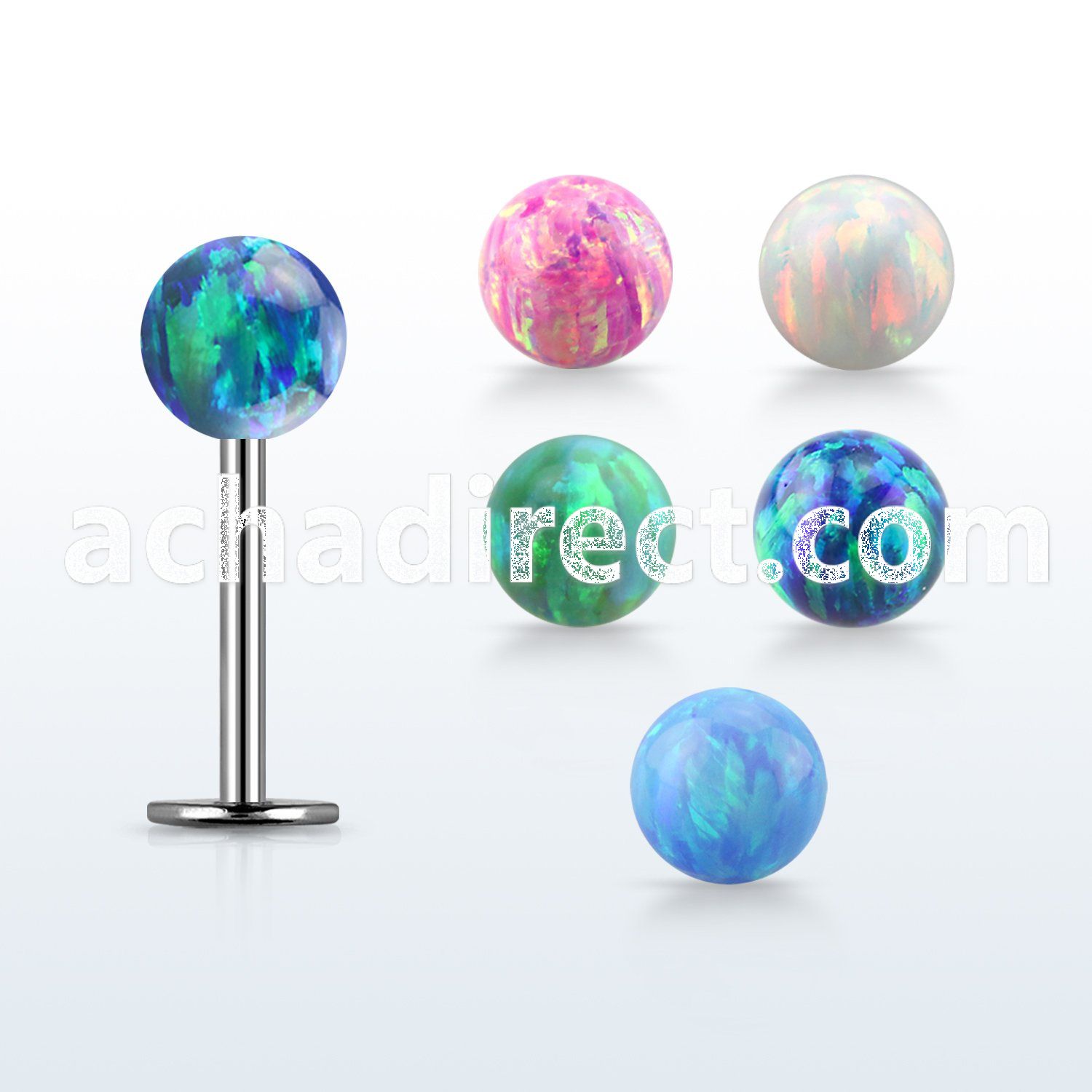 316l steel labret 18g w a 4mm synthetic opal ball