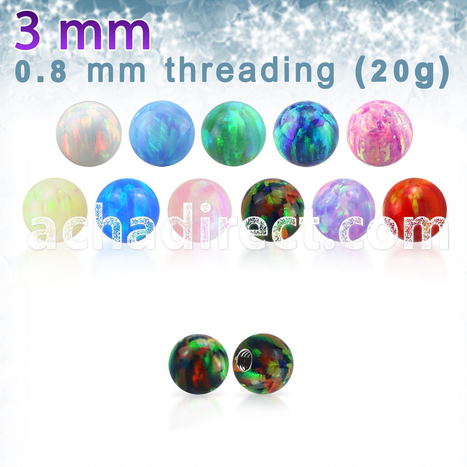 3mm synthetic opal ball w 20g 0.8mm threading