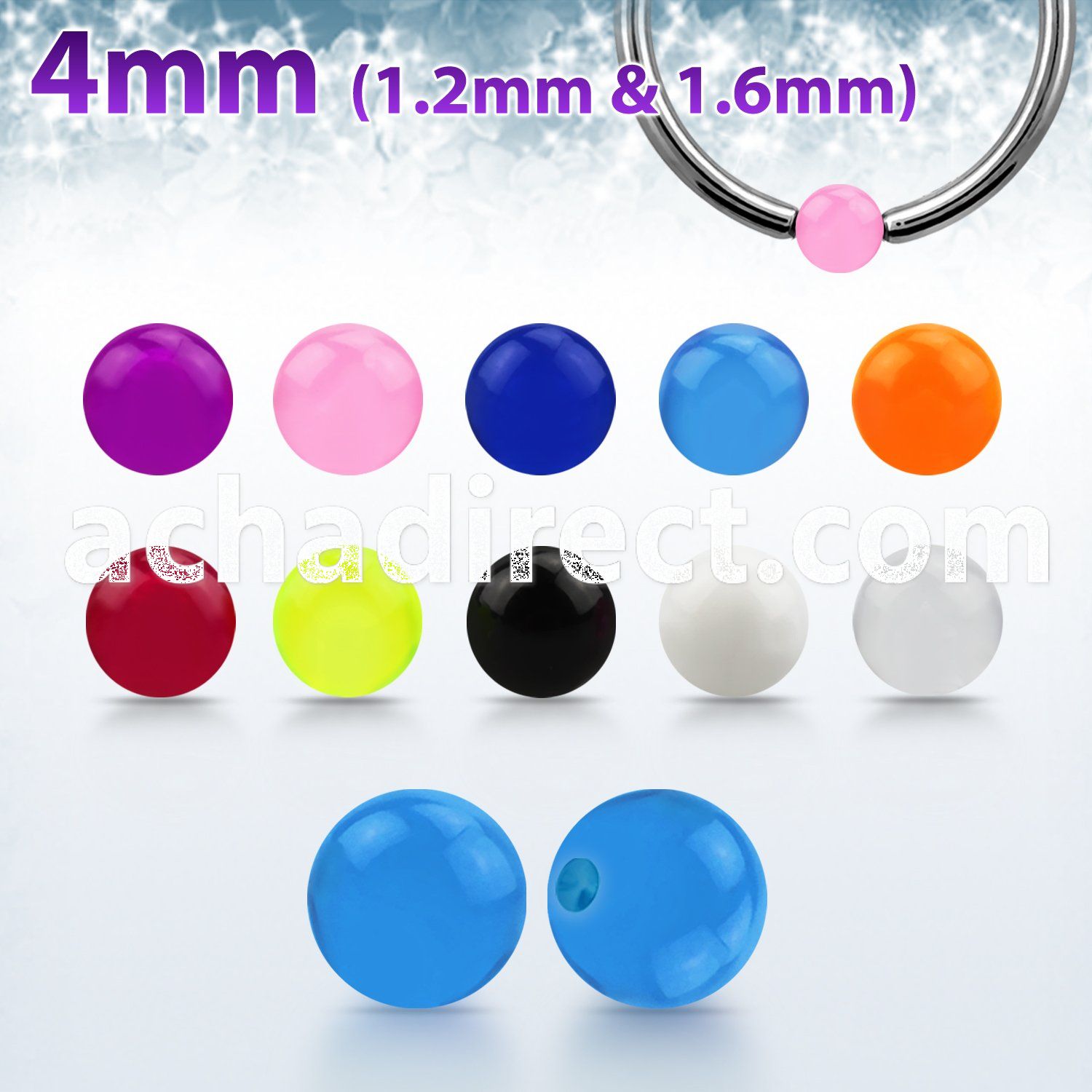 4mm acrylic uv dimple ball for ball closure rings