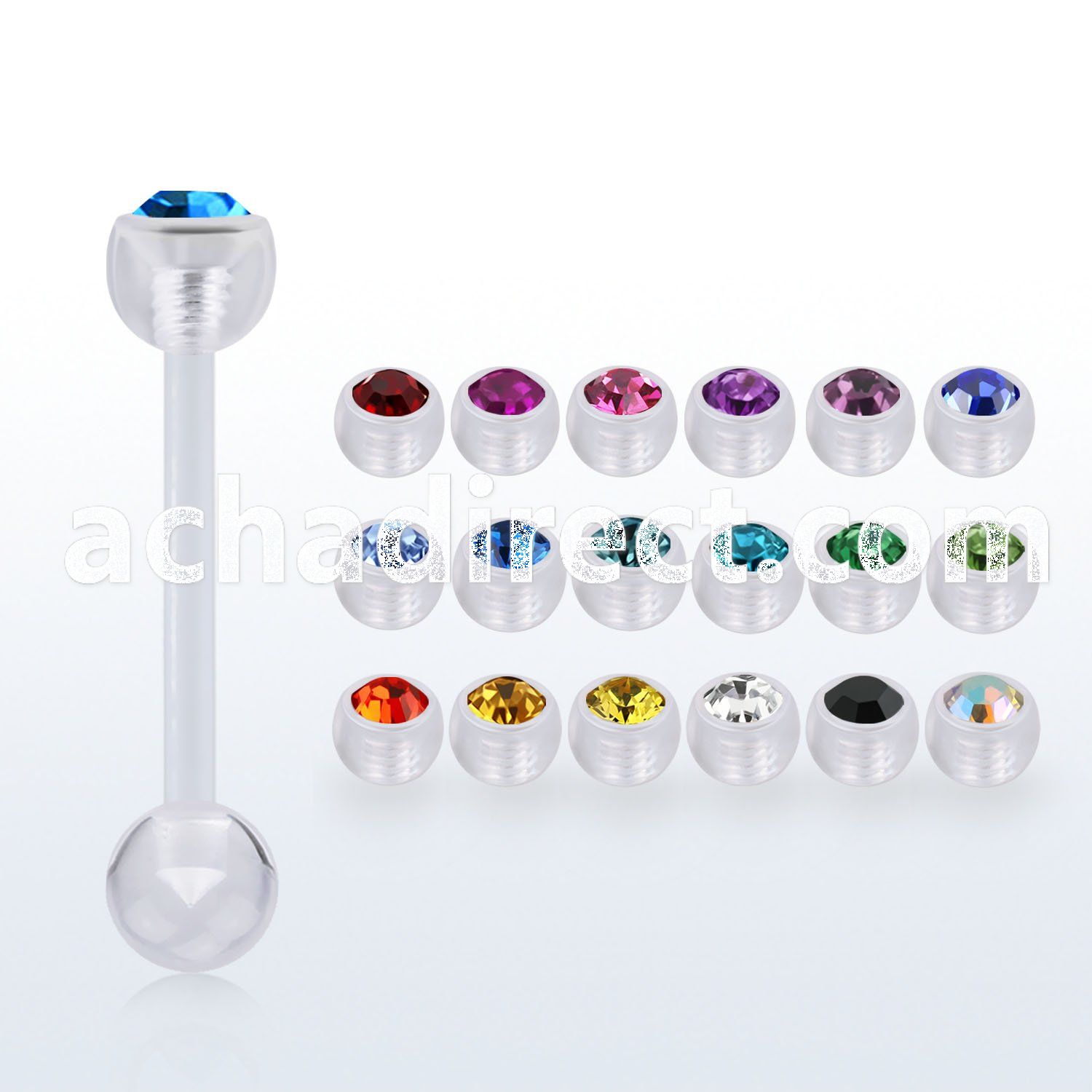 abbajb5 acrylic tongue barbell w 5mm bezel set crystal top ball