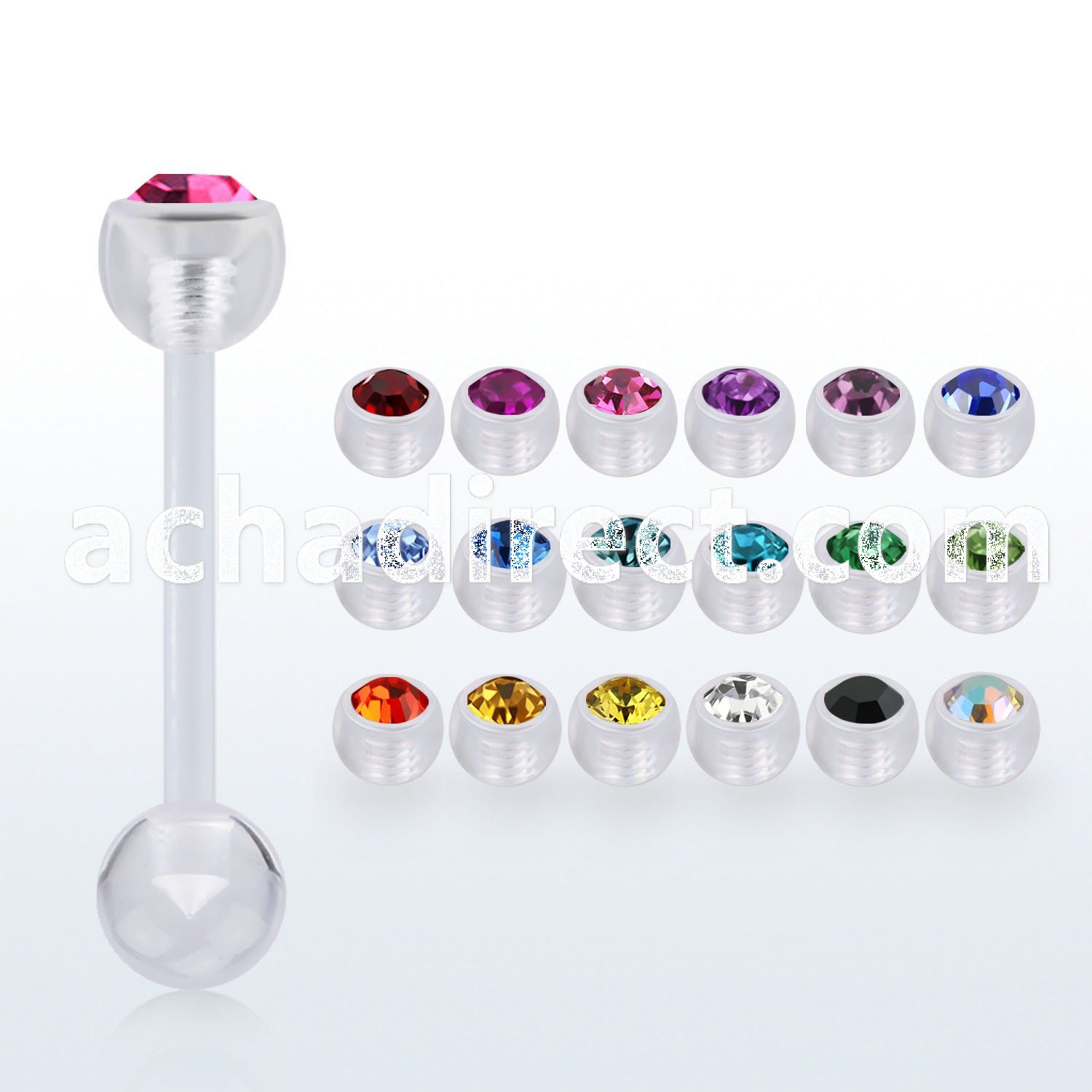abbajb6 acrylic tongue barbell w 6mm bezel set crystal top ball
