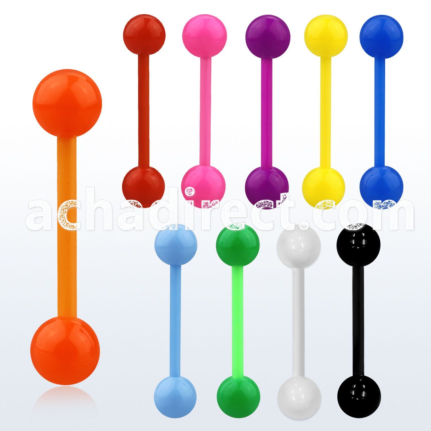 abbsa flexible acrylic tongue barbell with 6mm colored balls