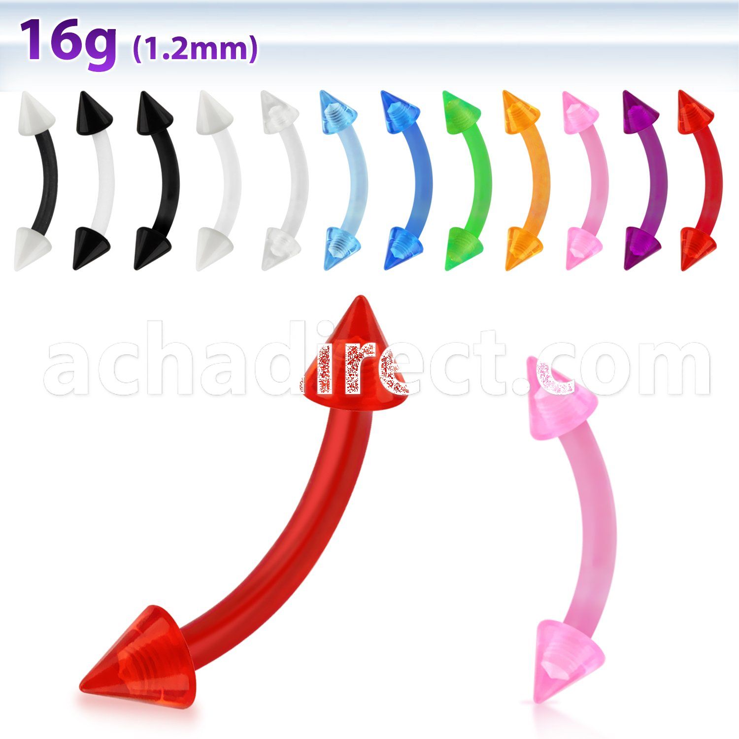 abnevcn acrylic eyebrow banana with two 3mm cones in colors