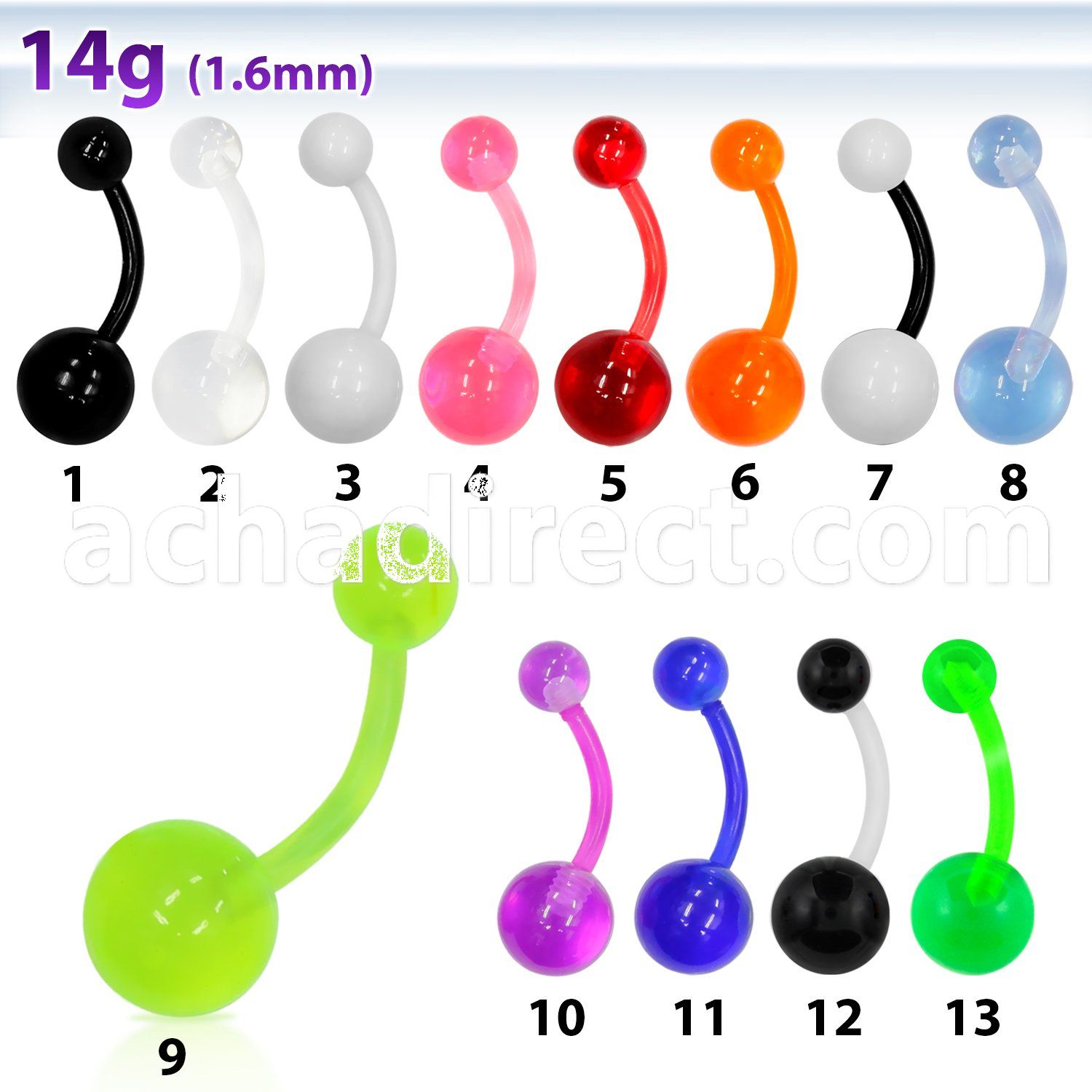 abnuv flexible acrylic belly banana with 5mm 8mm uv ball