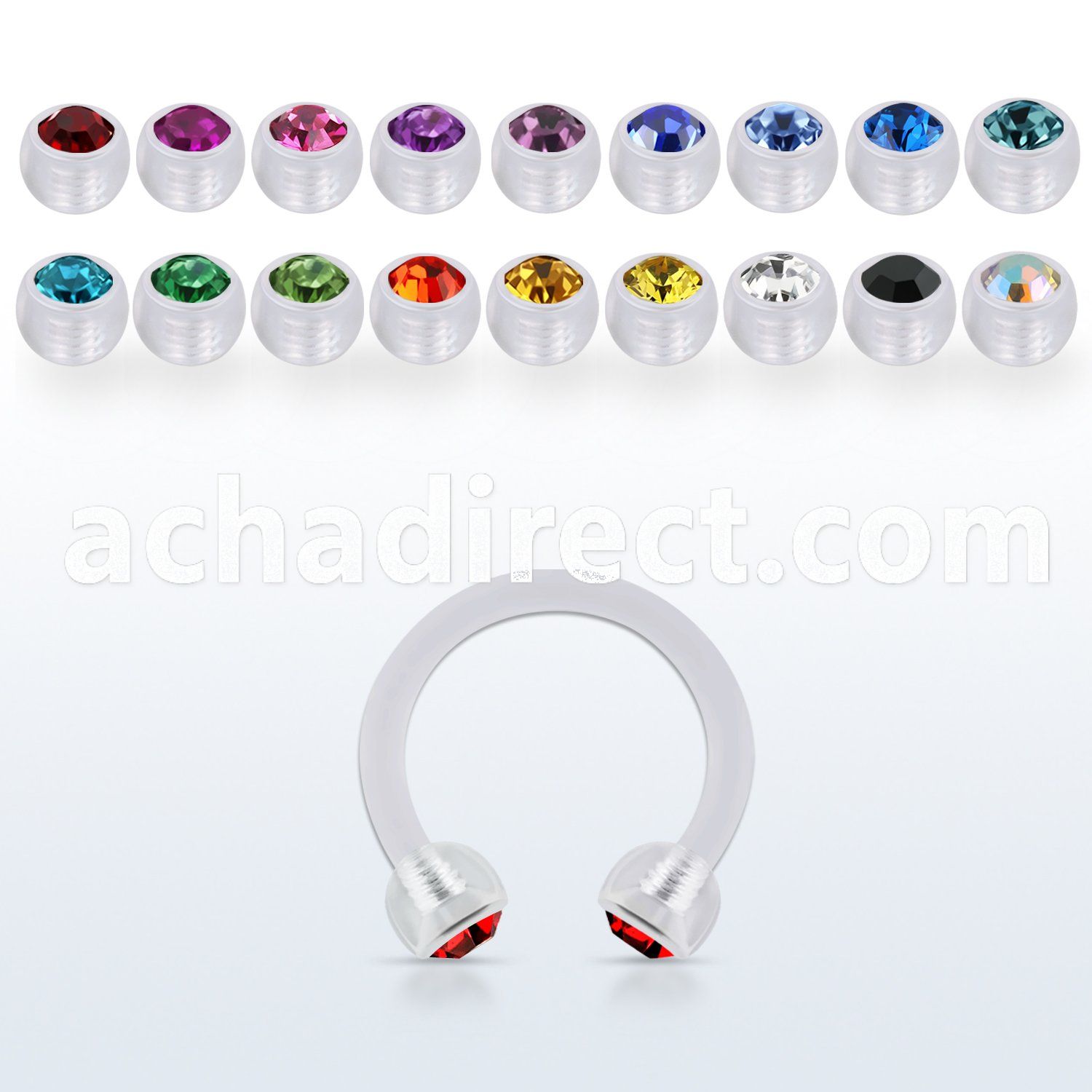 acbeajb3 acrylic circular barbell w 3mm ball w bezel set crystal