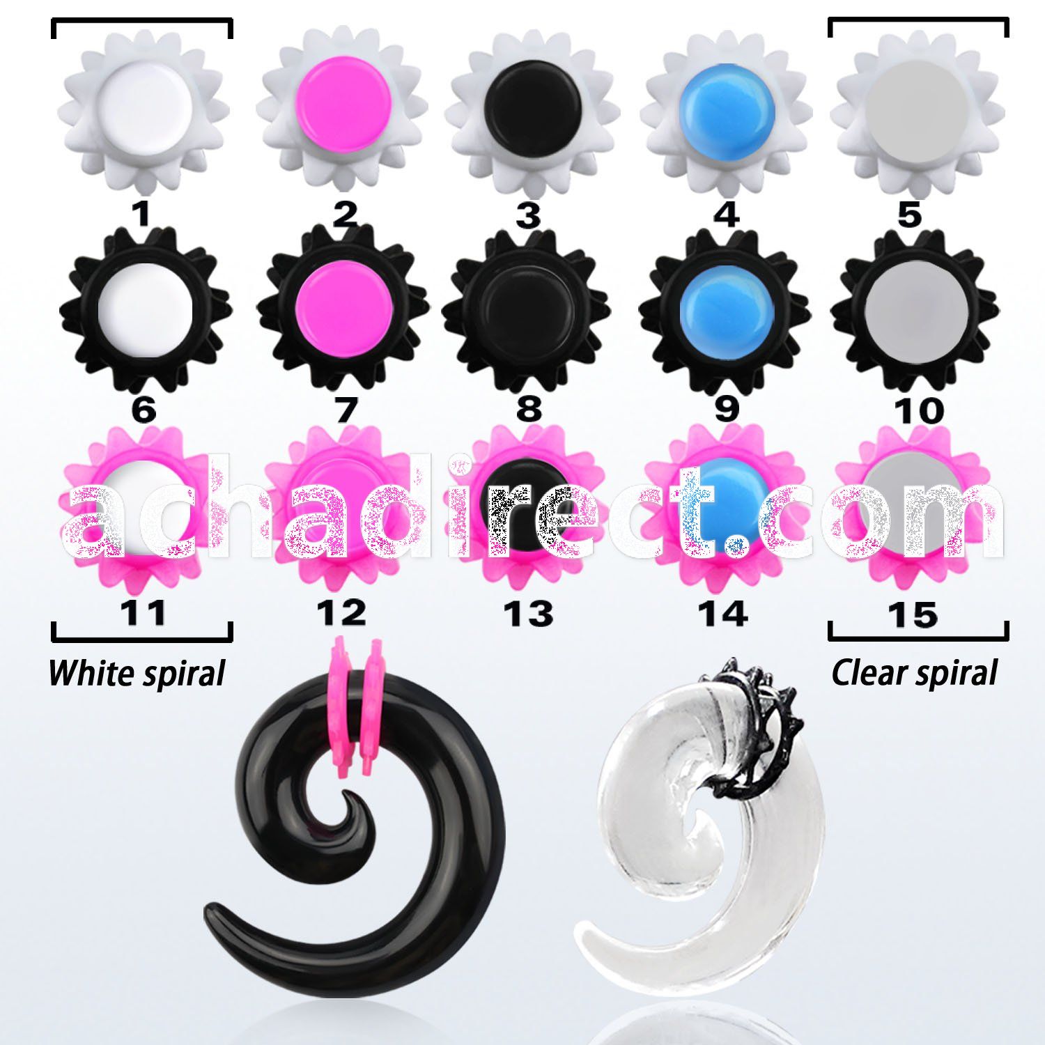 accorf acrylic spiral coil taper with fancy rubber o rings