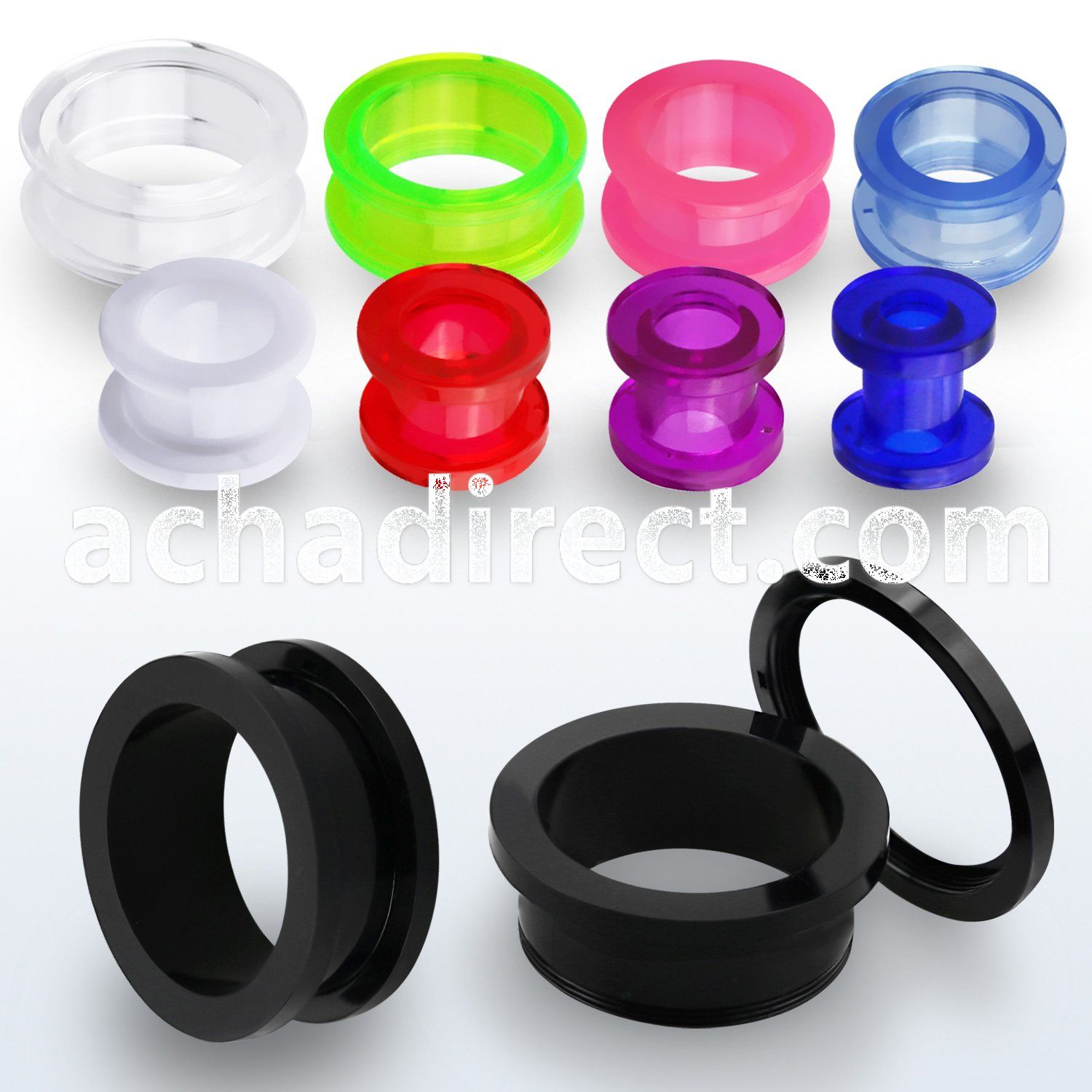 acfp acrylic flesh tunnel with external screwfit in colors