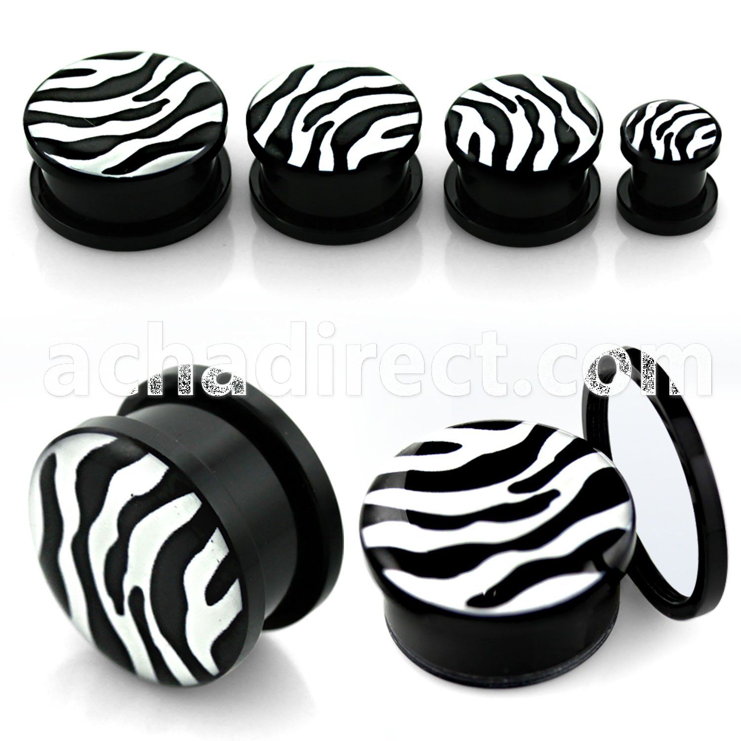 afpcc black acrylic screwfit plug with b w zebra stripes