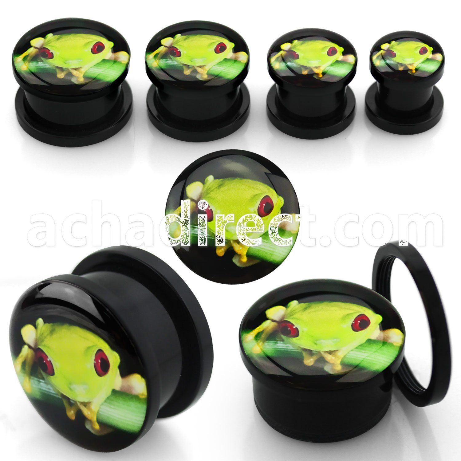 afpddd black acrylic screwfit plug with cute green frog logo
