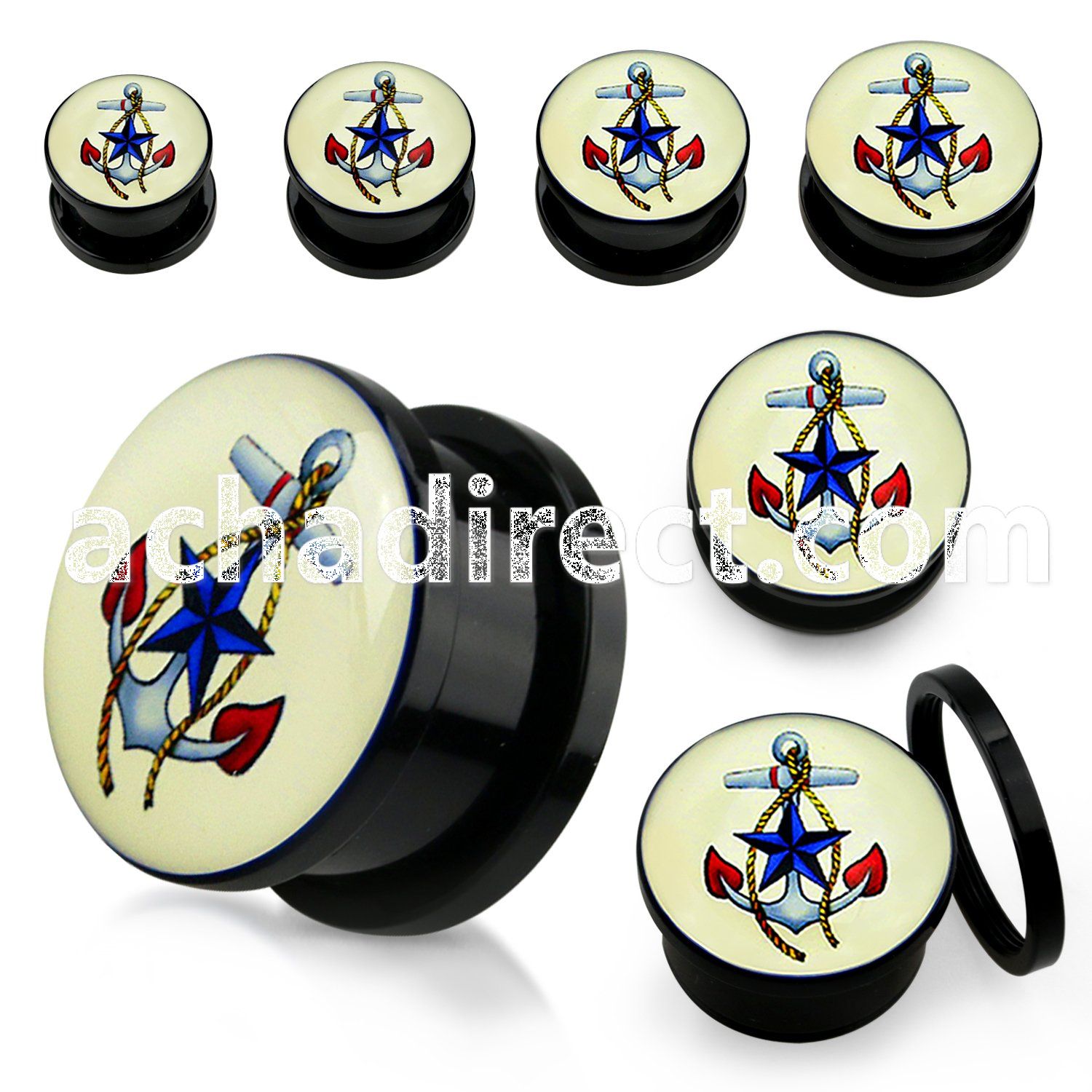 afpnn black acrylic screw fit plug w nautical anchor