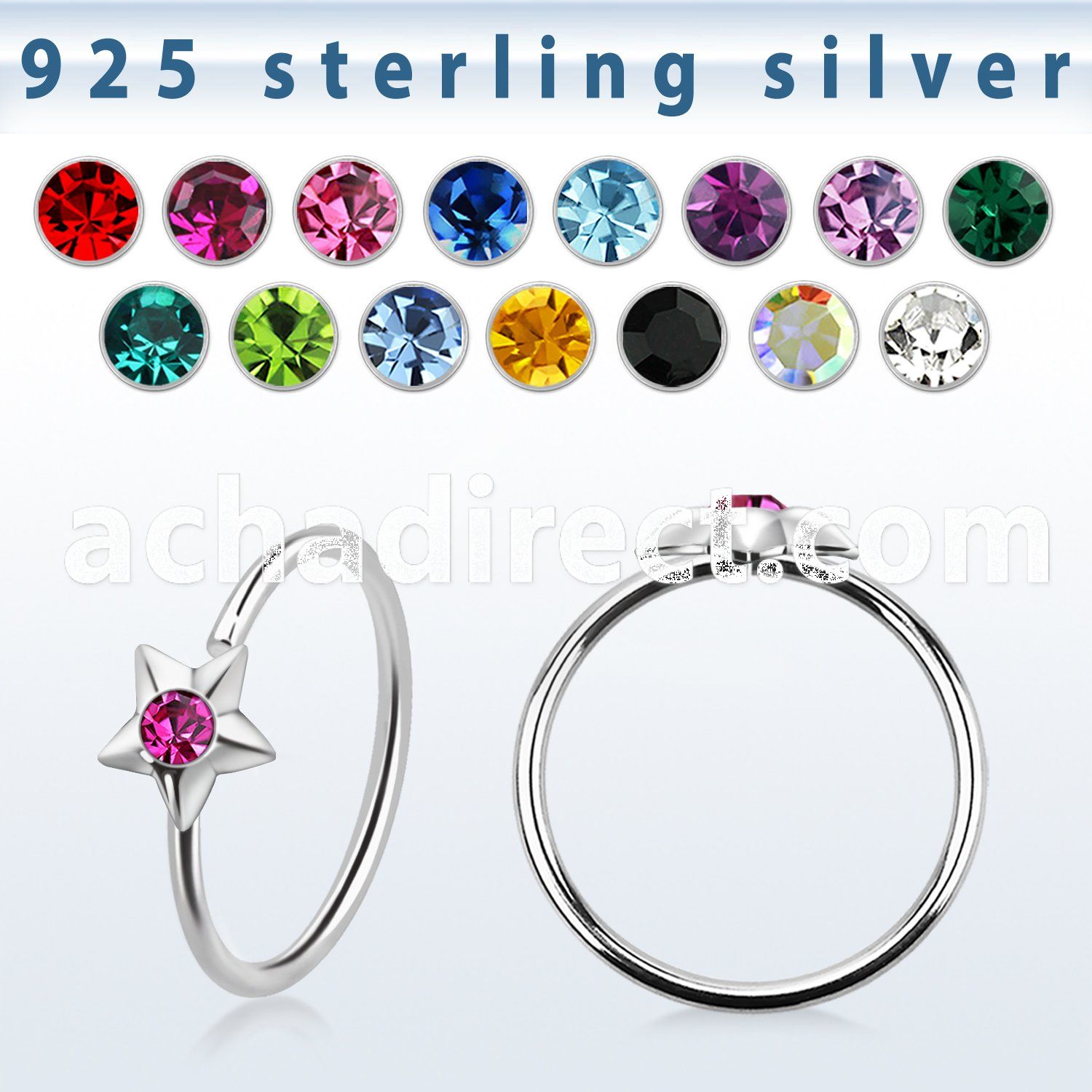 aghsm22 925 silver seamless nose ring color crystal star