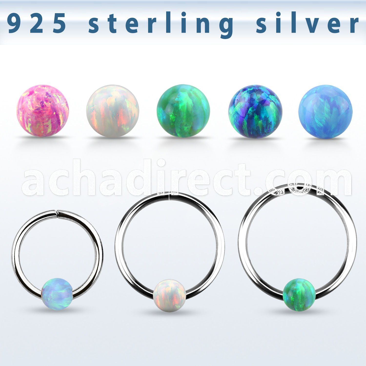 agselo22 silver seamless ring, 22g w 3mm synthetic opal ball