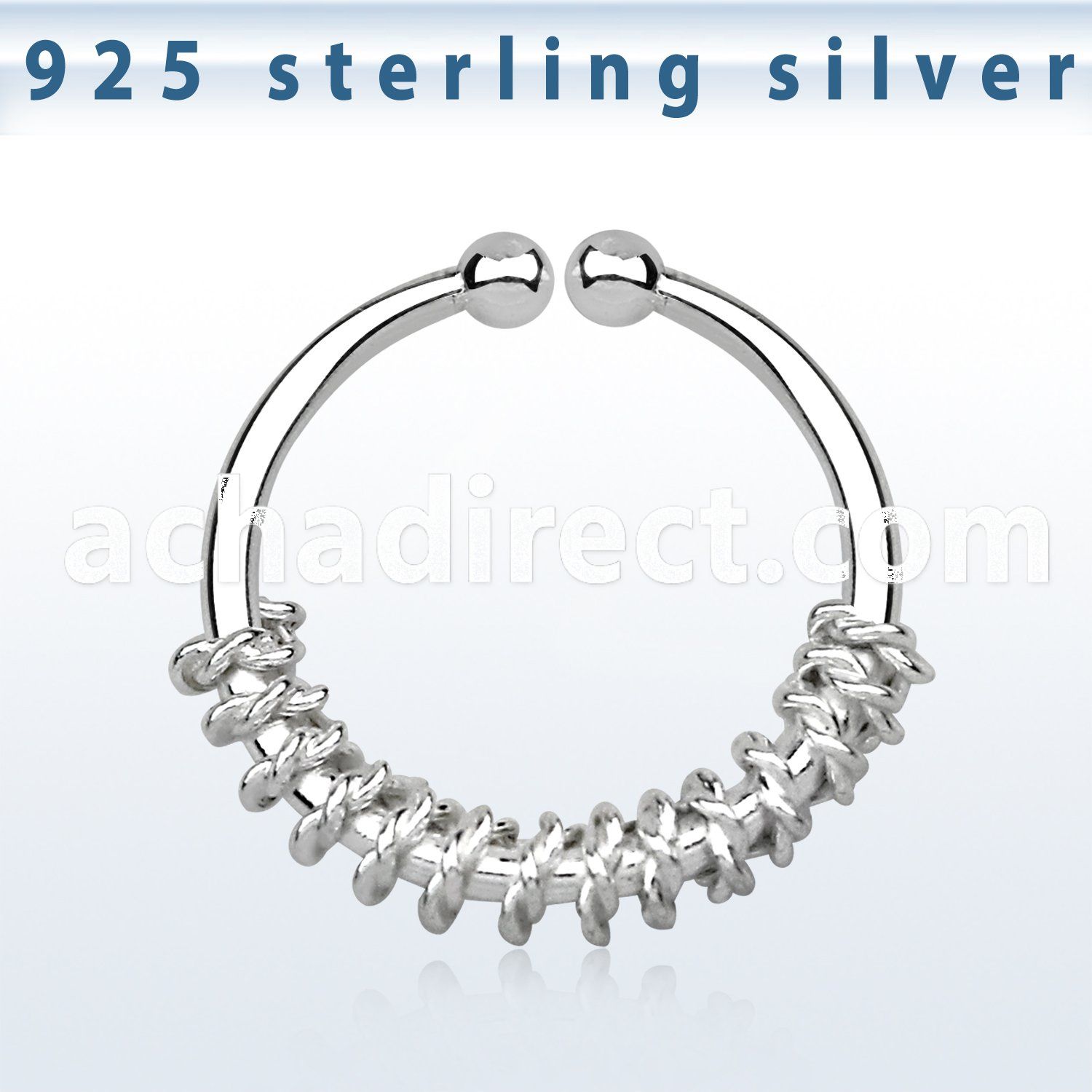 agsep12a silver fake septum ring w a rope design on lower half