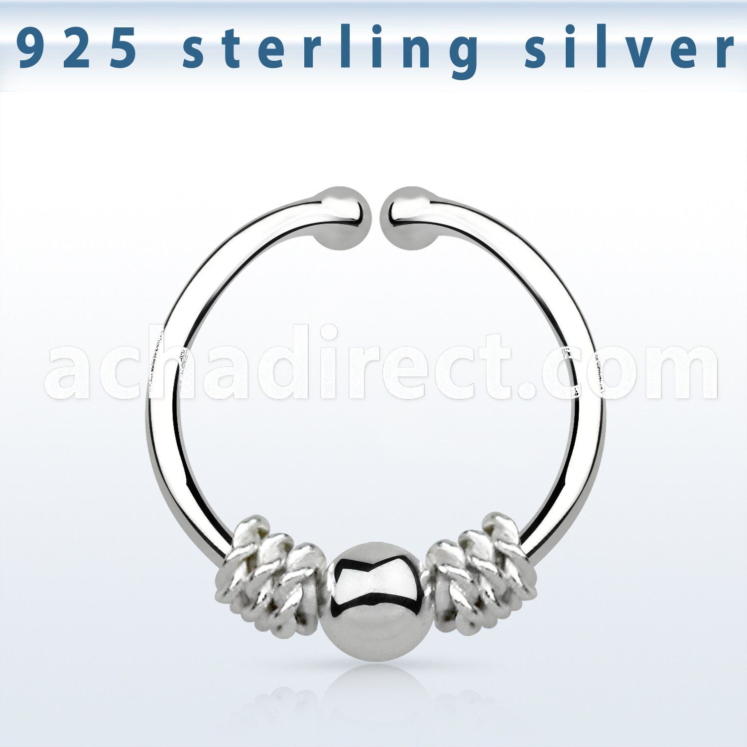 agsep12c silver fake septum ring w a balinese wire design w ball
