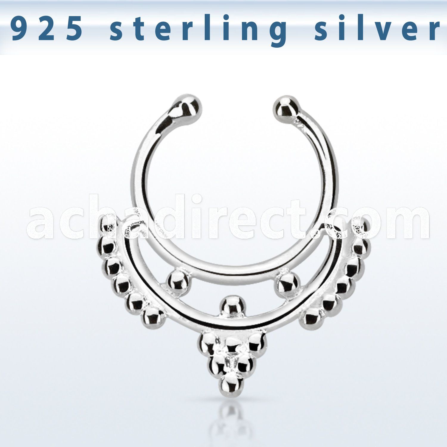 agsepd4 925 silver fake septum clicker w plain dangling design