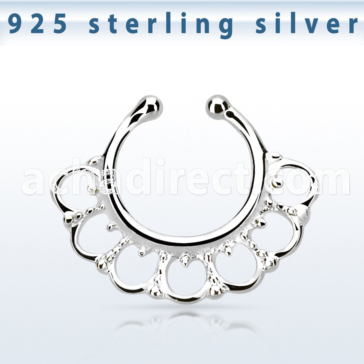 agsepd8 925 silver fake septum clicker w plain dangling design