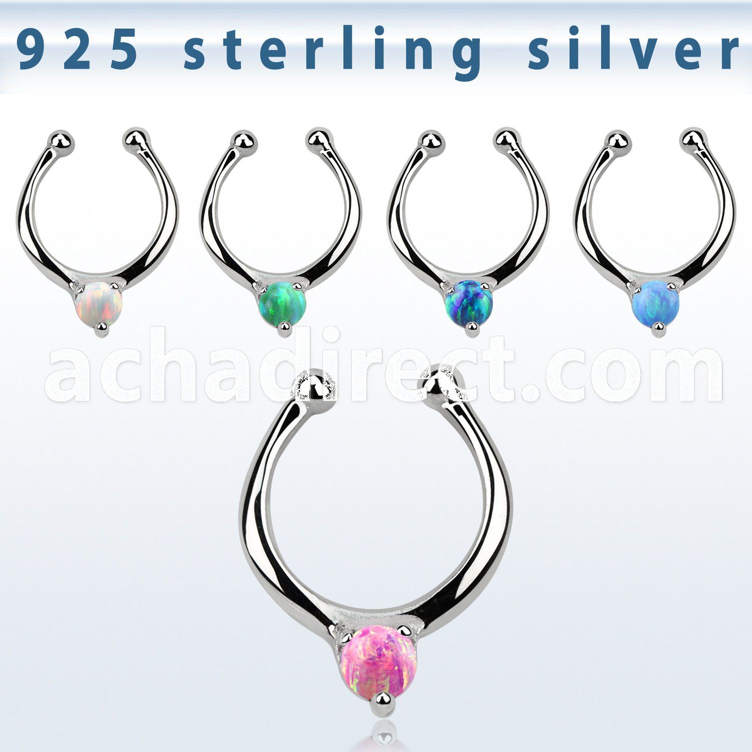 agsepo3 silver fake septum clicker w 3mm synthetic opal