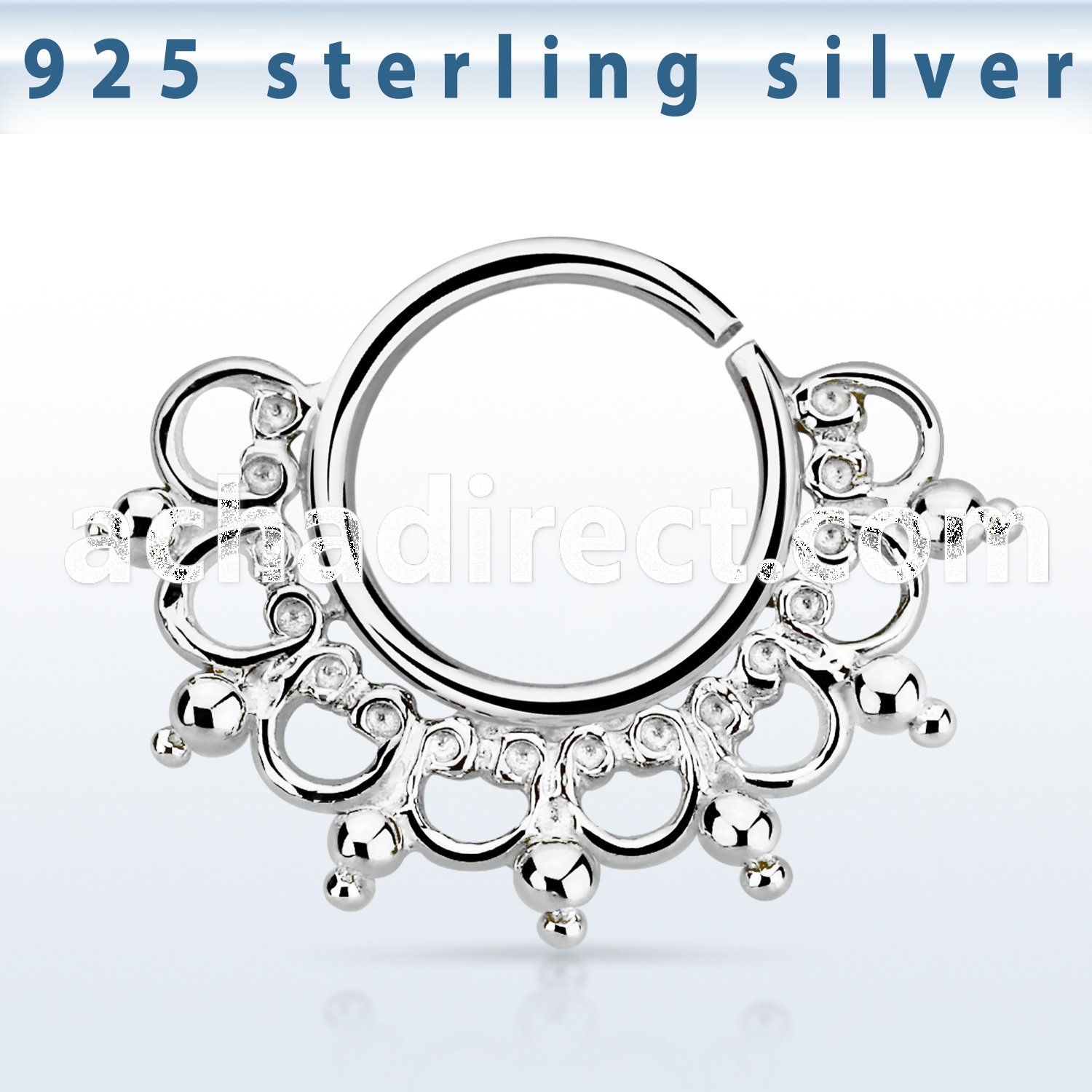 agsepv12 silver septum ring w a extra wide engraved indian design