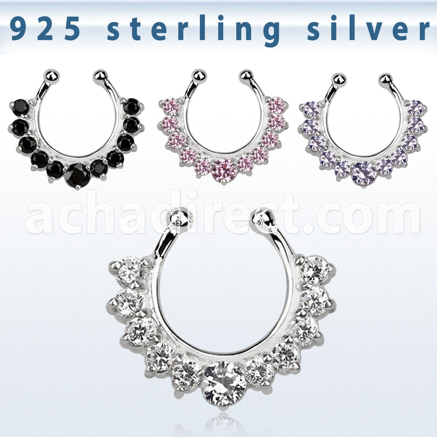 agsepz1 silver fake septum clicker w 3mm 2mm cz