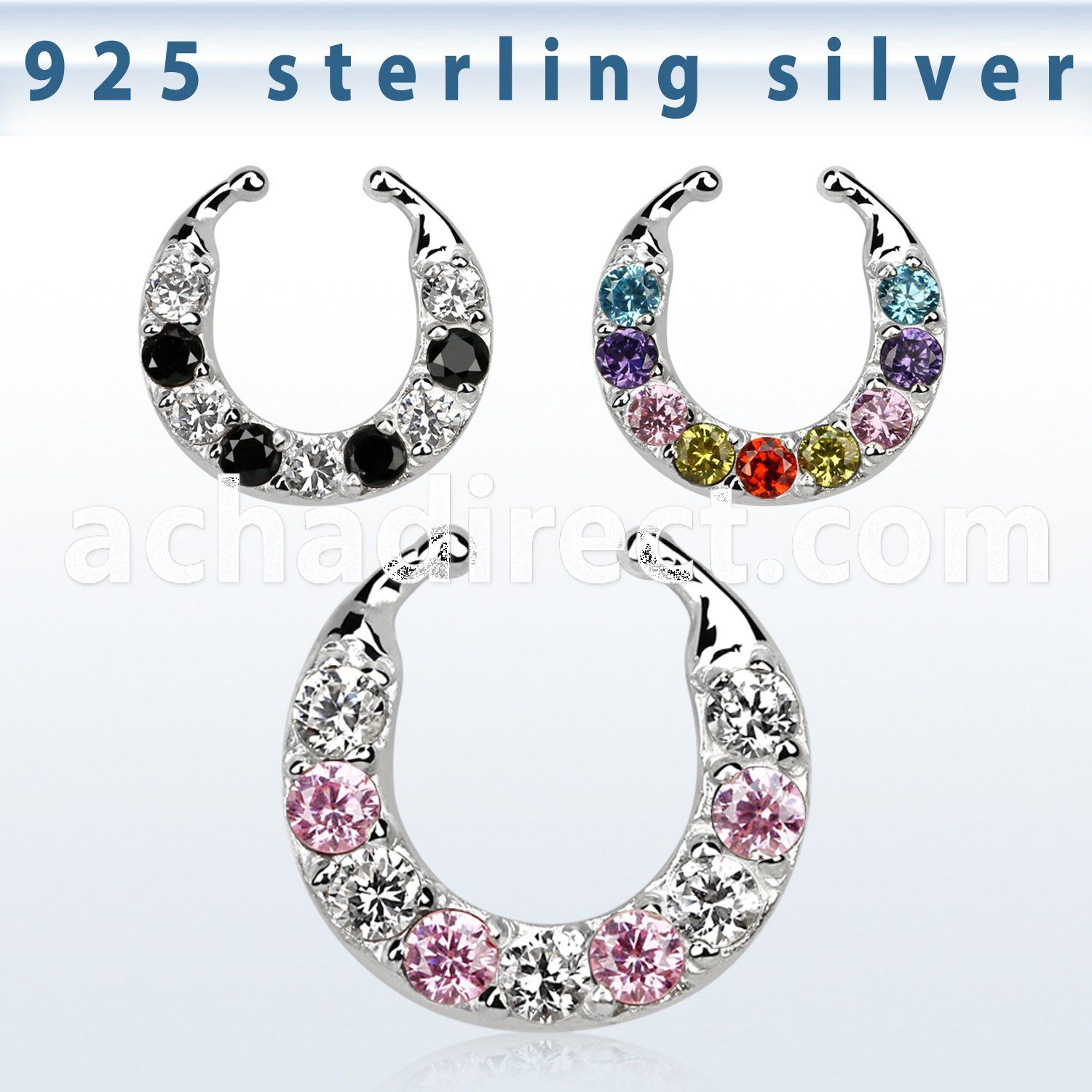 agsepz2x silver fake septum clicker w 2.5mm prong set cz stone