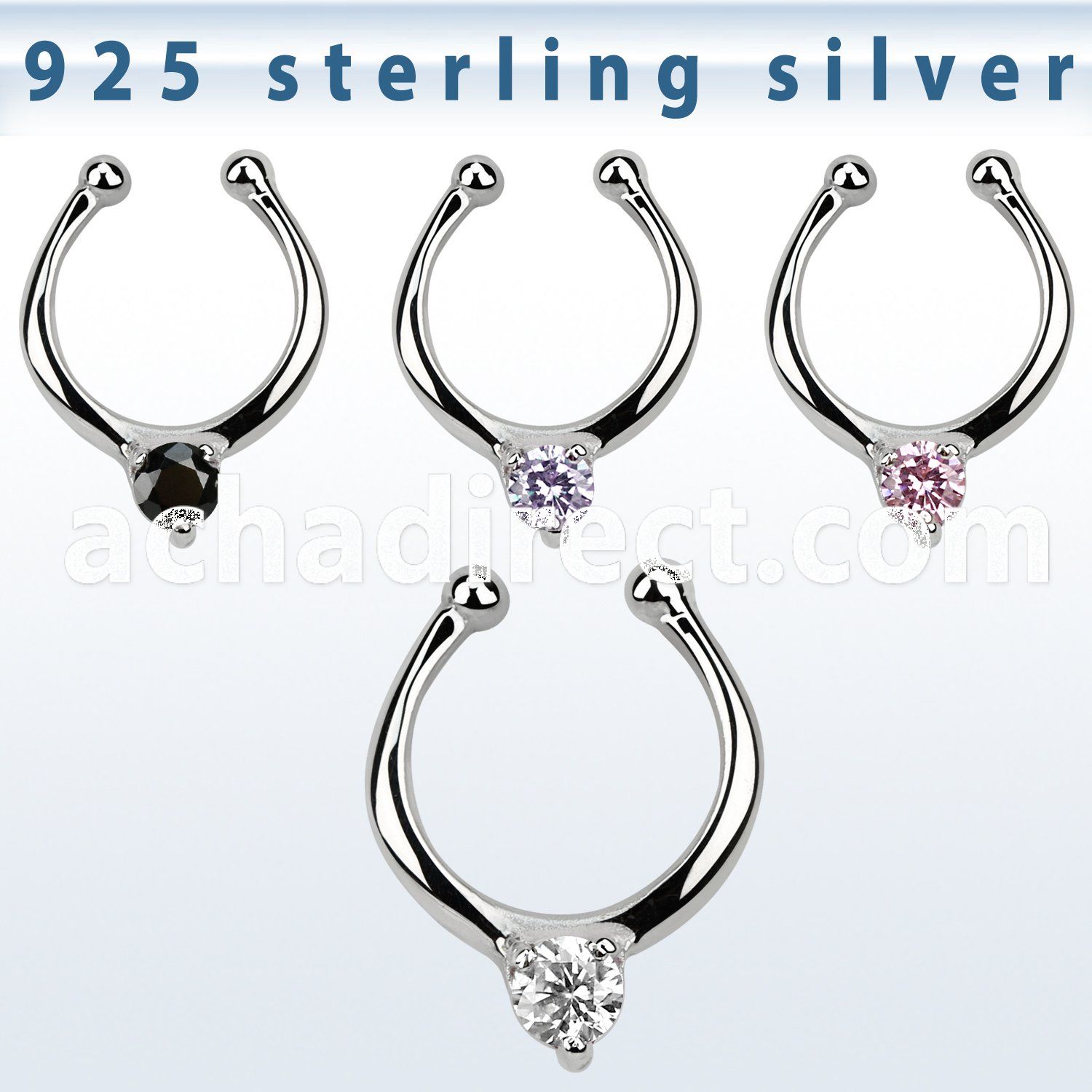 agsepz3 silver fake septum clicker w 3mm cz in the middle 