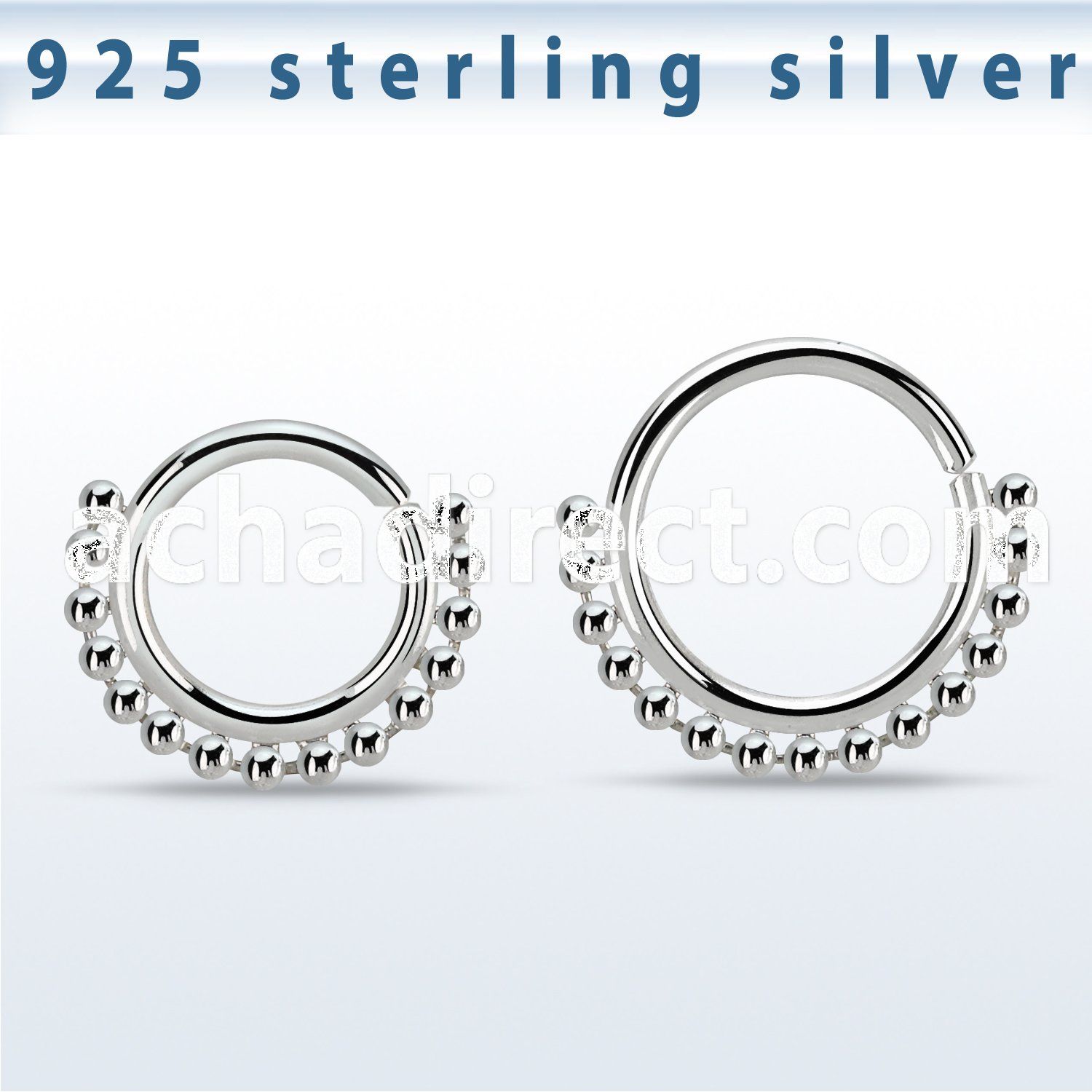 agspv18 silver seamless septum ring 18g small beads