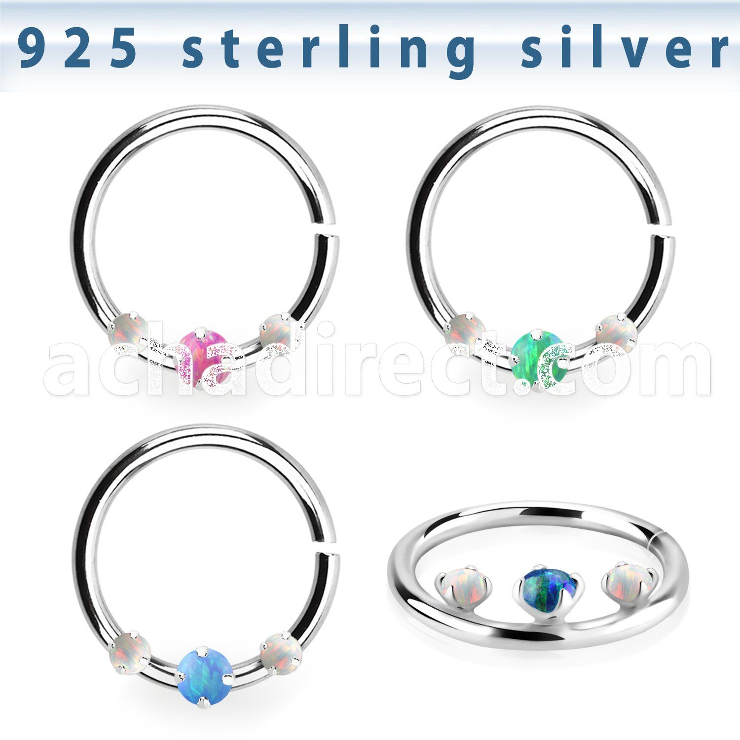 agspvo1x silver seamless septum ring w 2mm opal 1.5mm white opal